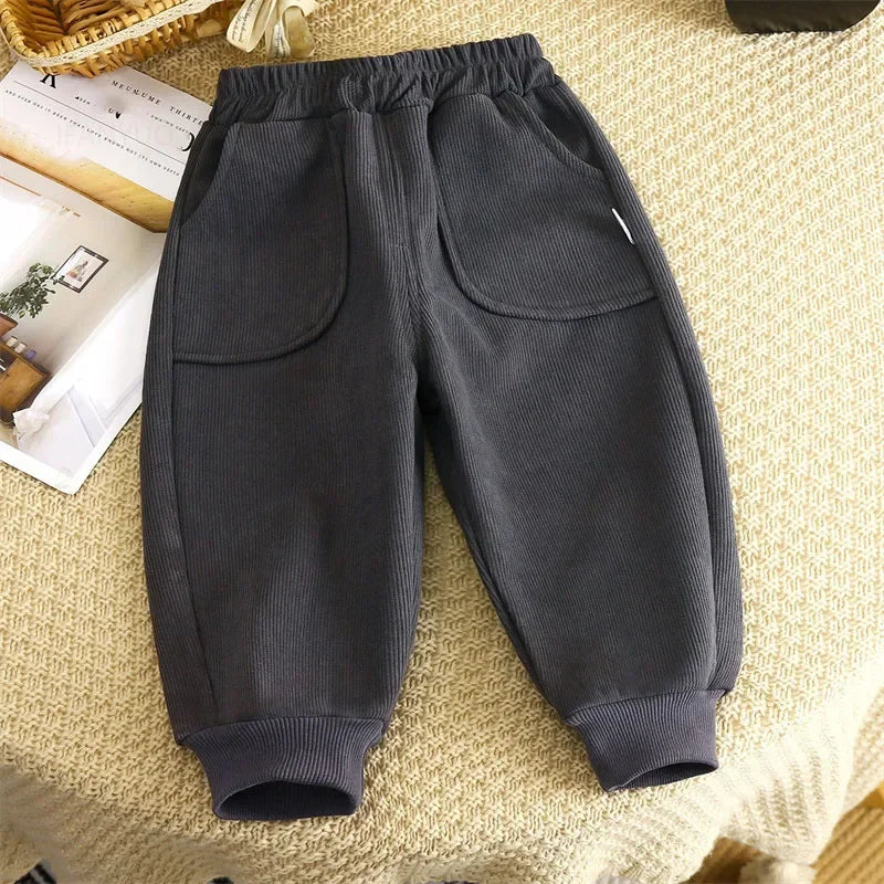 Children Velvet Pants Autumn Winter New Solid Color Boys Kids Thick Warm Sports Trousers Simple Fashion Korean Girls Baby Pants