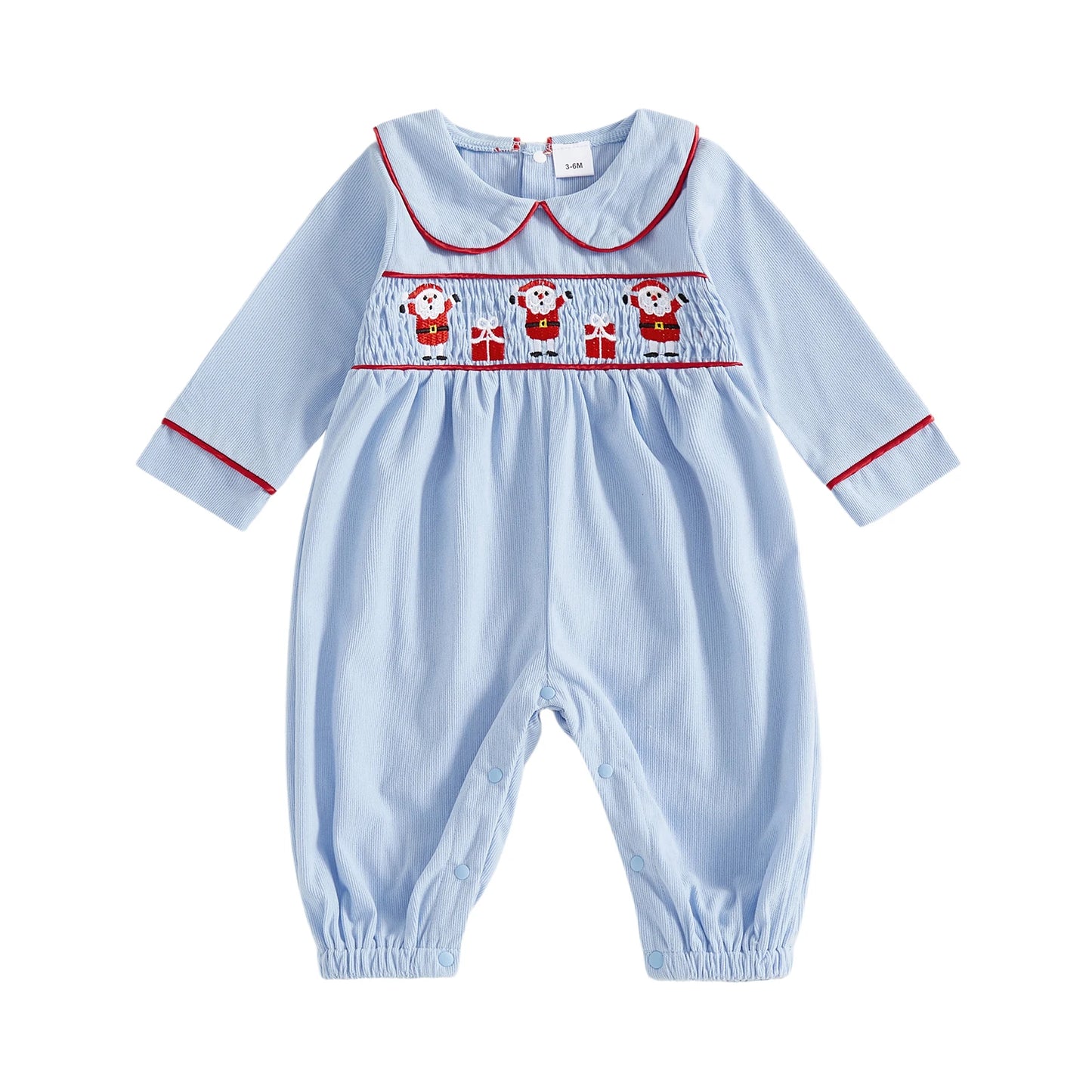 Infant Girls Winter Romper with Reindeer Embroidery and Ruffle Collar Cozy Long Sleeve  for Newborn Xmas Outfit