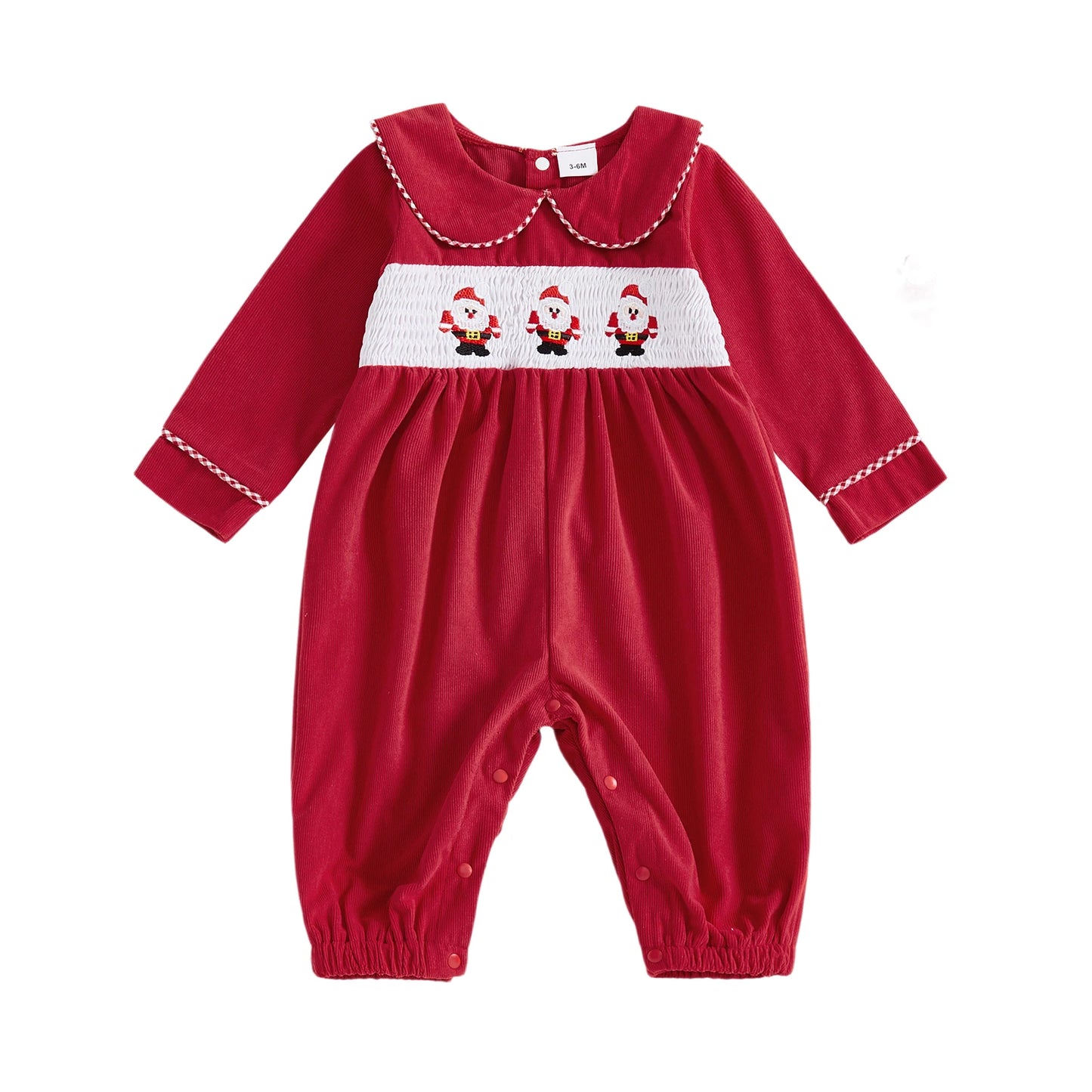 Infant Girls Winter Romper with Reindeer Embroidery and Ruffle Collar Cozy Long Sleeve  for Newborn Xmas Outfit