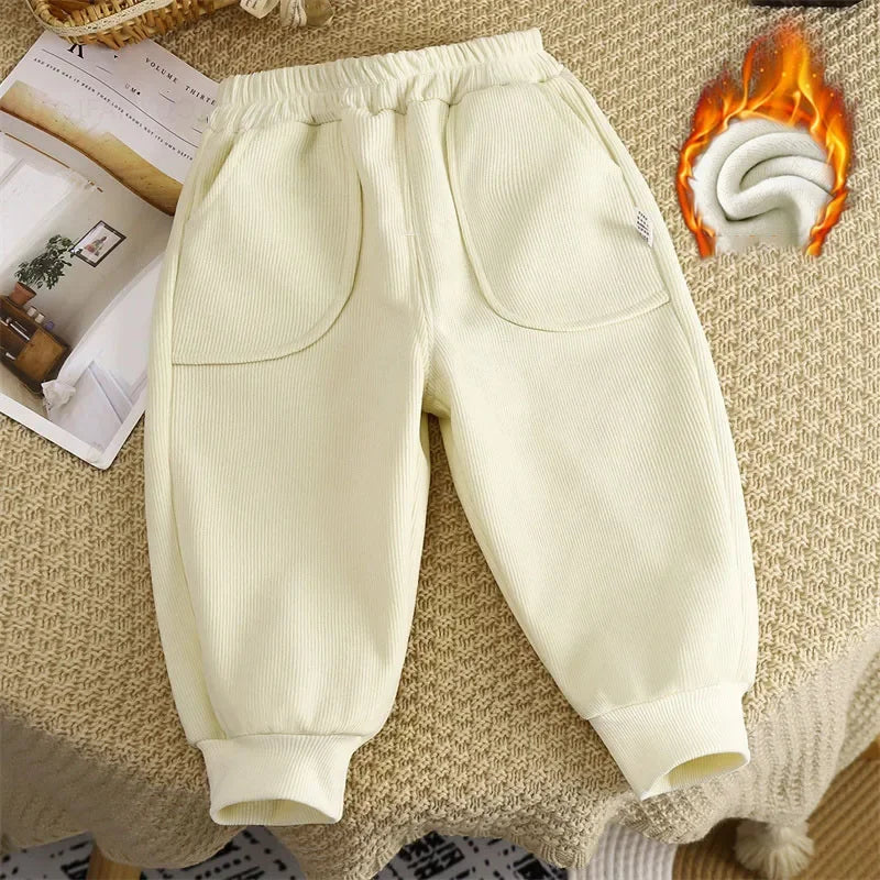Children Velvet Pants Autumn Winter New Solid Color Boys Kids Thick Warm Sports Trousers Simple Fashion Korean Girls Baby Pants