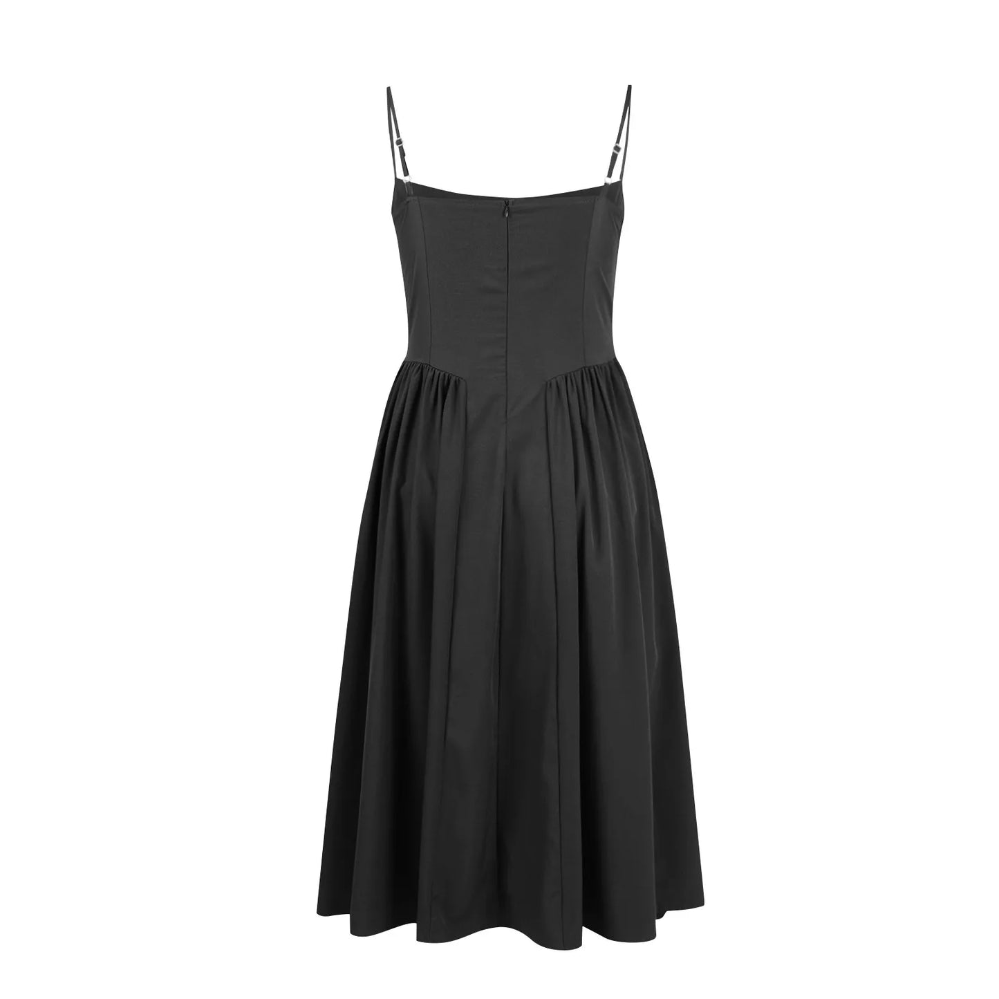 Women's Fashionable Solid Color Floral Retro Court  Dopamine Suspender Pocket Dress