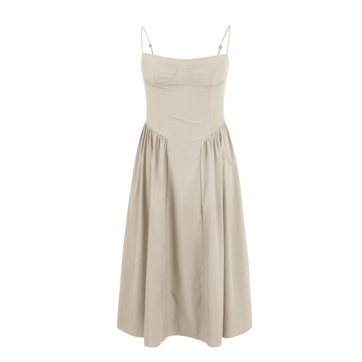 Women's Fashionable Solid Color Floral Retro Court  Dopamine Suspender Pocket Dress