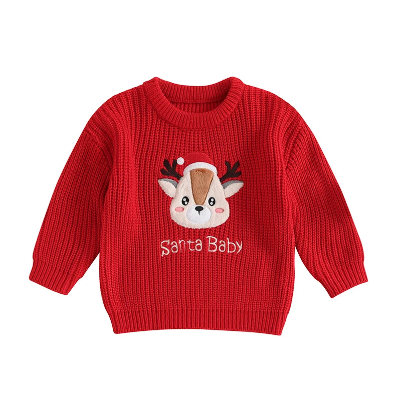 Toddler Holiday Sweater Cozy Knitted Reindeer Pattern Crew Neck Pullover Festive Christmas Jumper for Kids