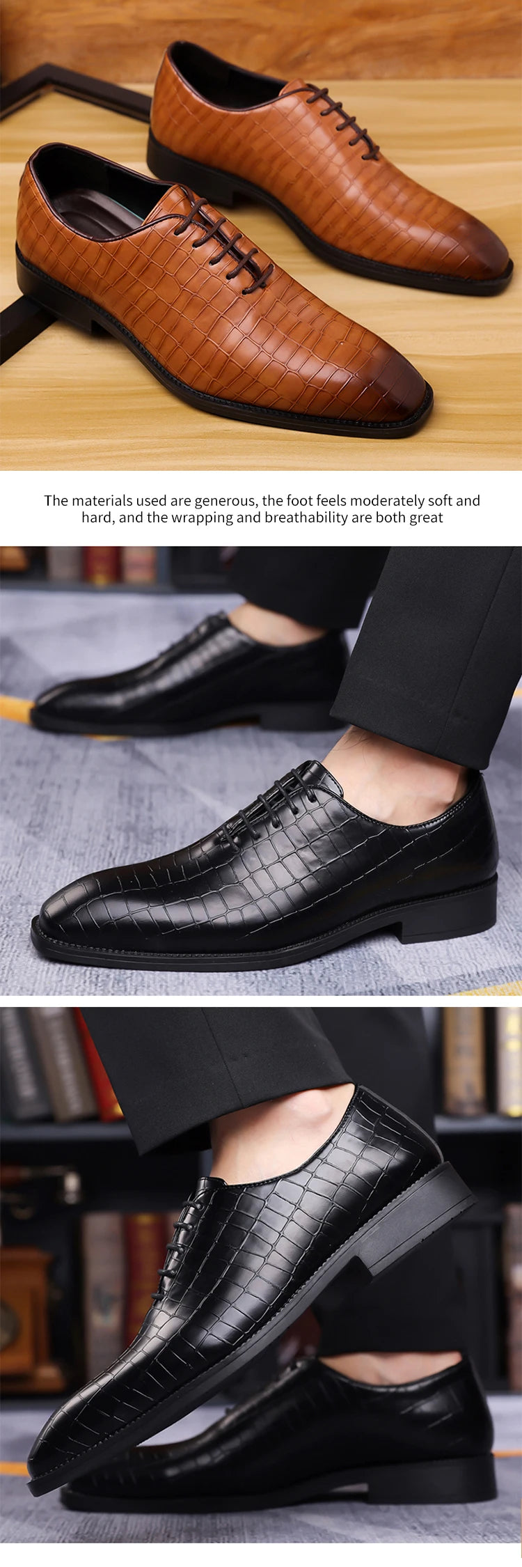 Luxury Mens Leather Shoes Retro Carved Lace-up Brogue Oxford Wedding Men Dress Shoes Male Formal Business Gentleman Office Shoes
