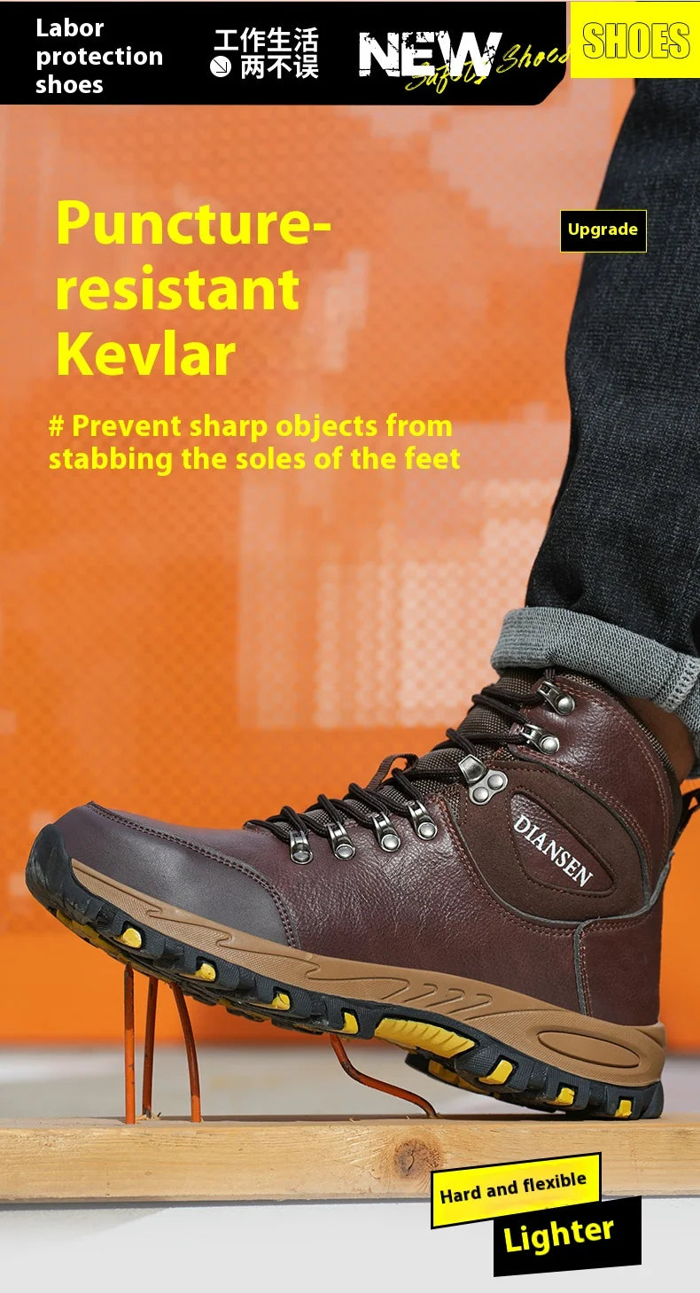 Waterproof Leather Indestructible Men Work Safety Boots Outdoor Military Boots Anti-smash Anti-puncture Industrial Shoes Male