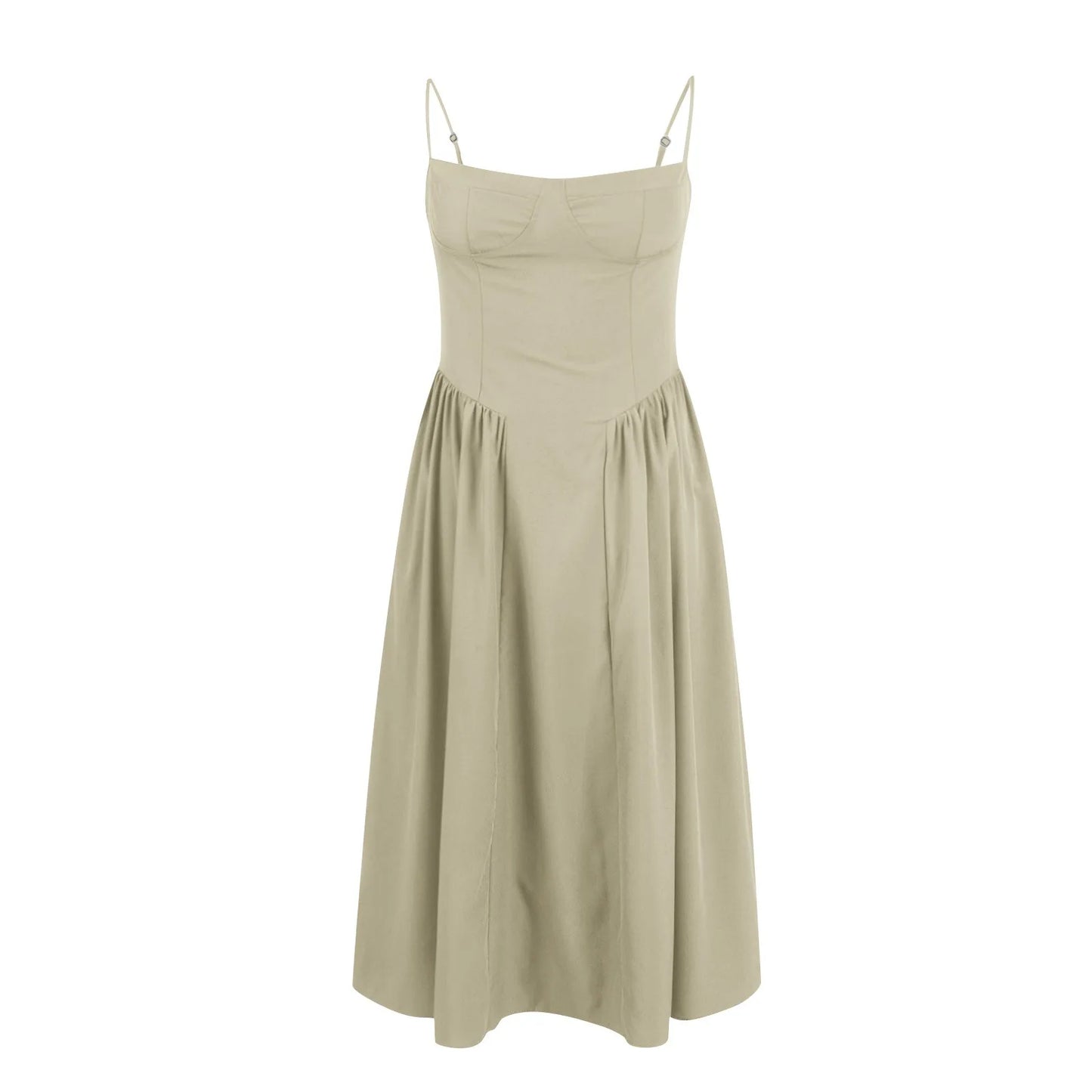 Women's Fashionable Solid Color Floral Retro Court  Dopamine Suspender Pocket Dress