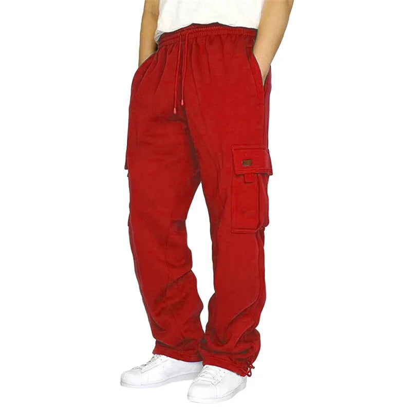 Men’s Loose Cargo Pants Casual Drawstring Elastic Waist Wide Leg Athletic Sweatpants Outdoor Trousers