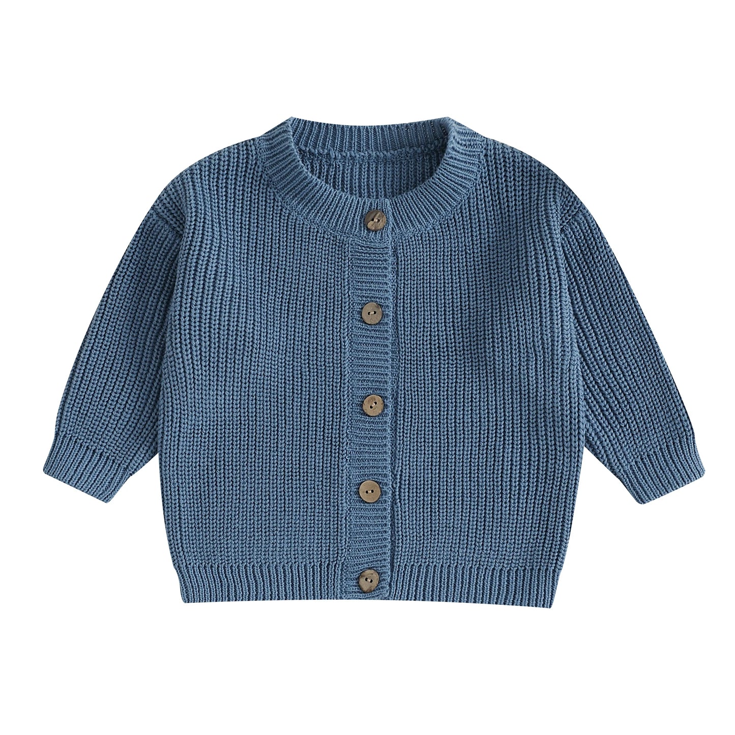 Girls Solid Color Knit Cardigan Sweater with Round Neckline and Button-Up Front Long Sleeves Casual Knitwear