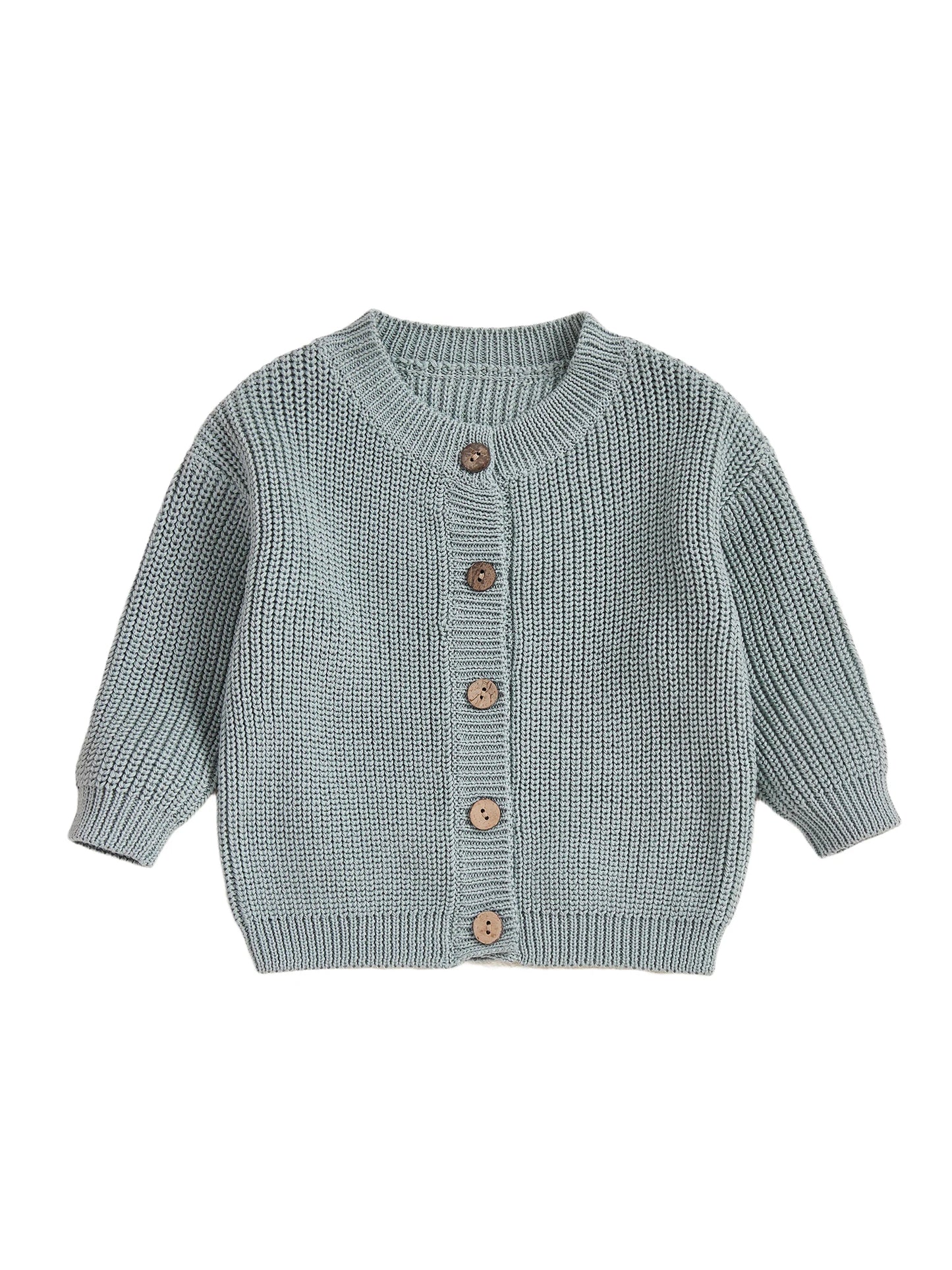 Girls Solid Color Knit Cardigan Sweater with Round Neckline and Button-Up Front Long Sleeves Casual Knitwear