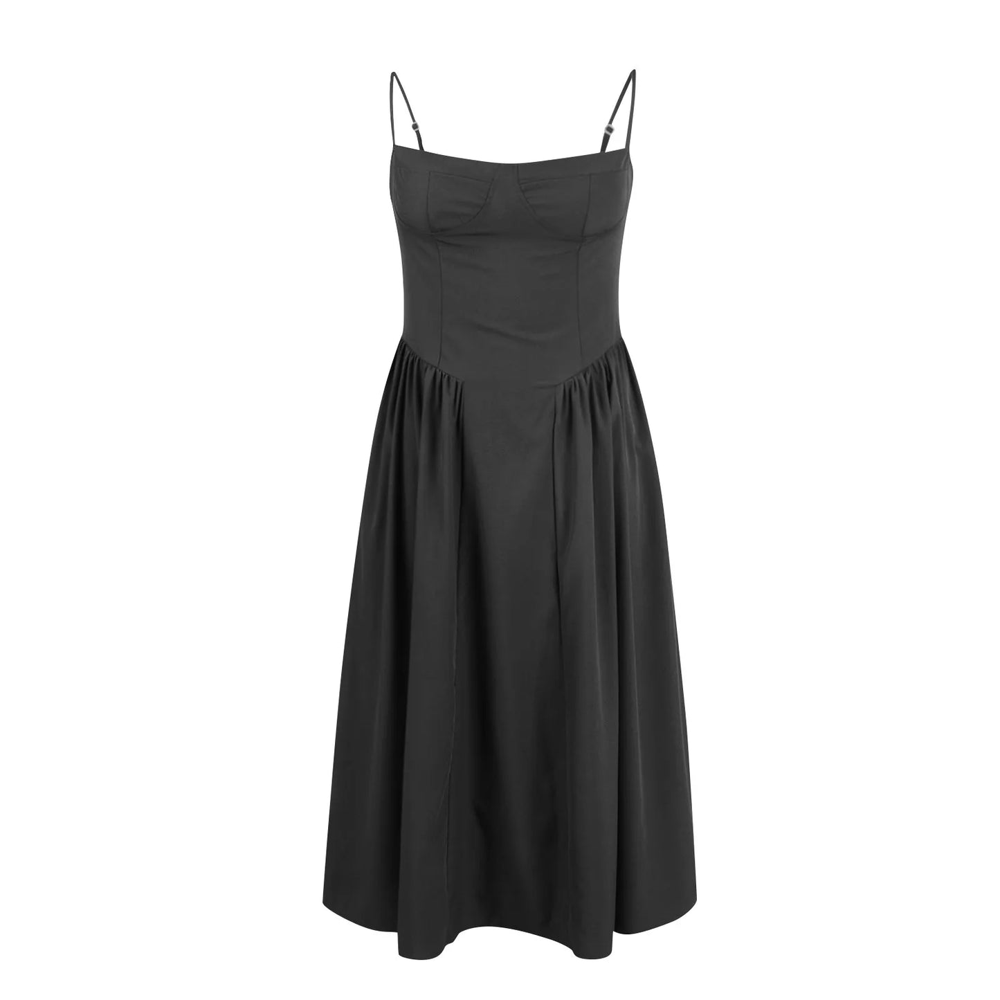 Women's Fashionable Solid Color Floral Retro Court  Dopamine Suspender Pocket Dress