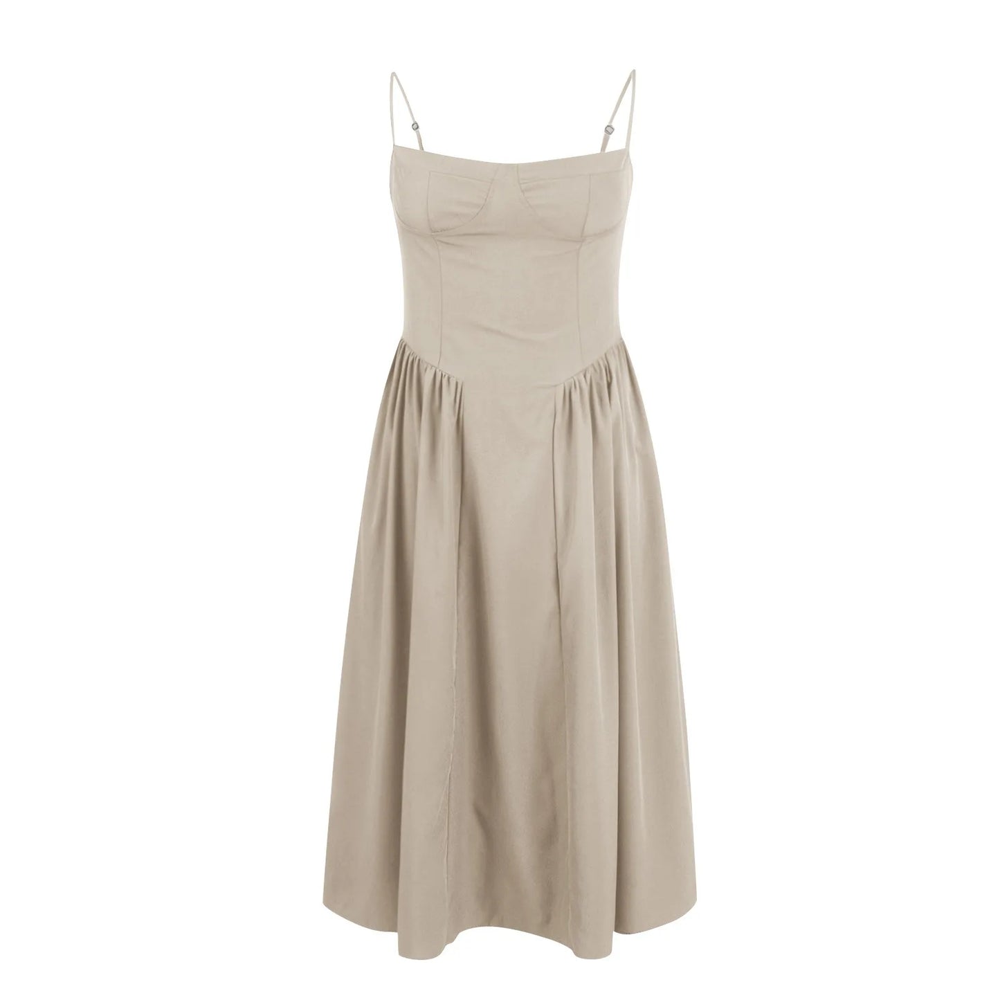 Women's Fashionable Solid Color Floral Retro Court  Dopamine Suspender Pocket Dress