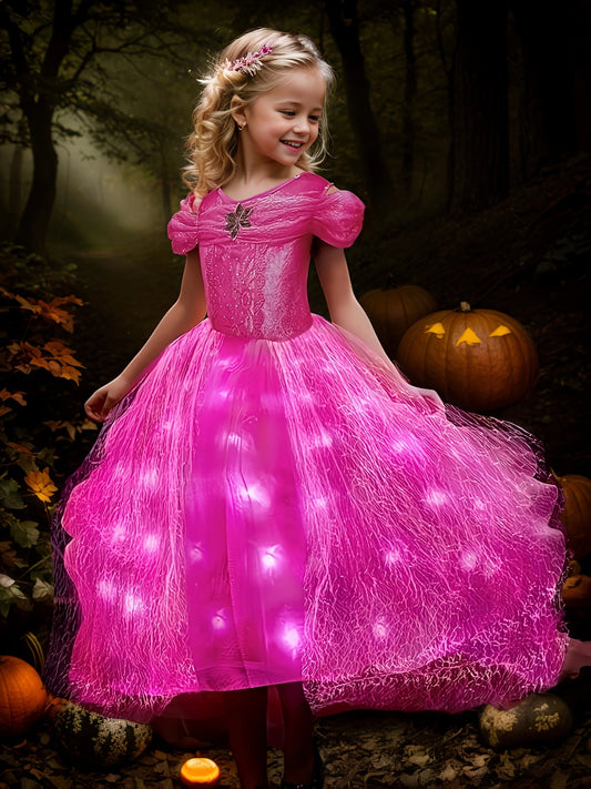 Girl Elsa Role Playing Dress Light up Kid Halloween Frozen Carnival Apparel Girls Birthday Cosplay Princess Glowing Dress