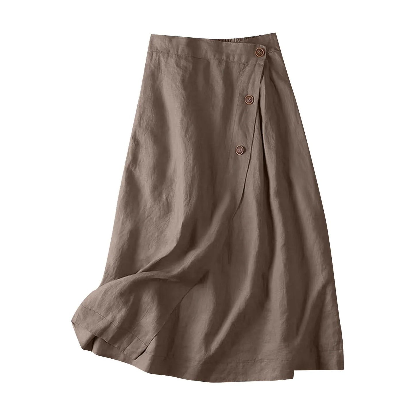 Elastic Waist Cotton Linen Side Slit Skirt Bell Bottoms Simple Pocket Linen Dress Half Body Dress