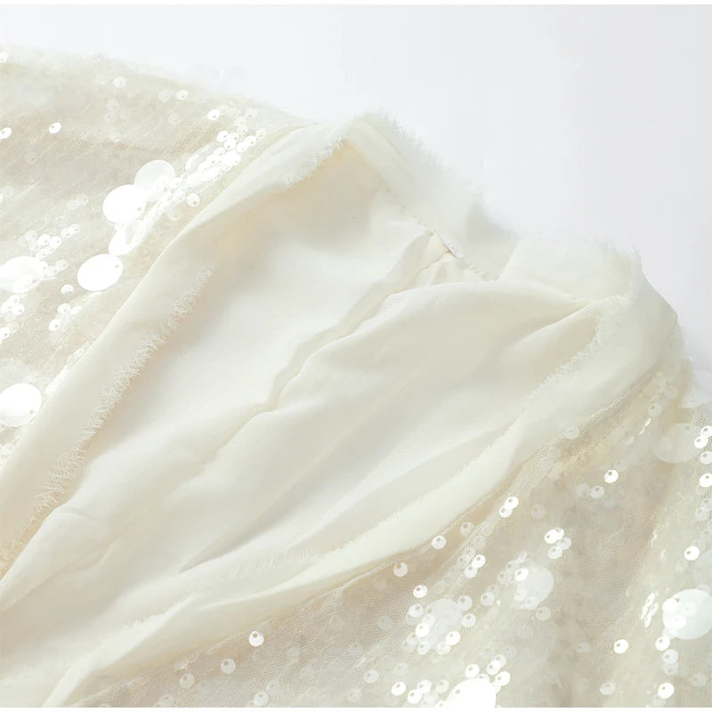 Fashion Sparkling Beaded Short Loose Jacket Elegant V Neck Long Sleeve Lace Up Cardigans 2025 Spring Female Elegant Streetwear