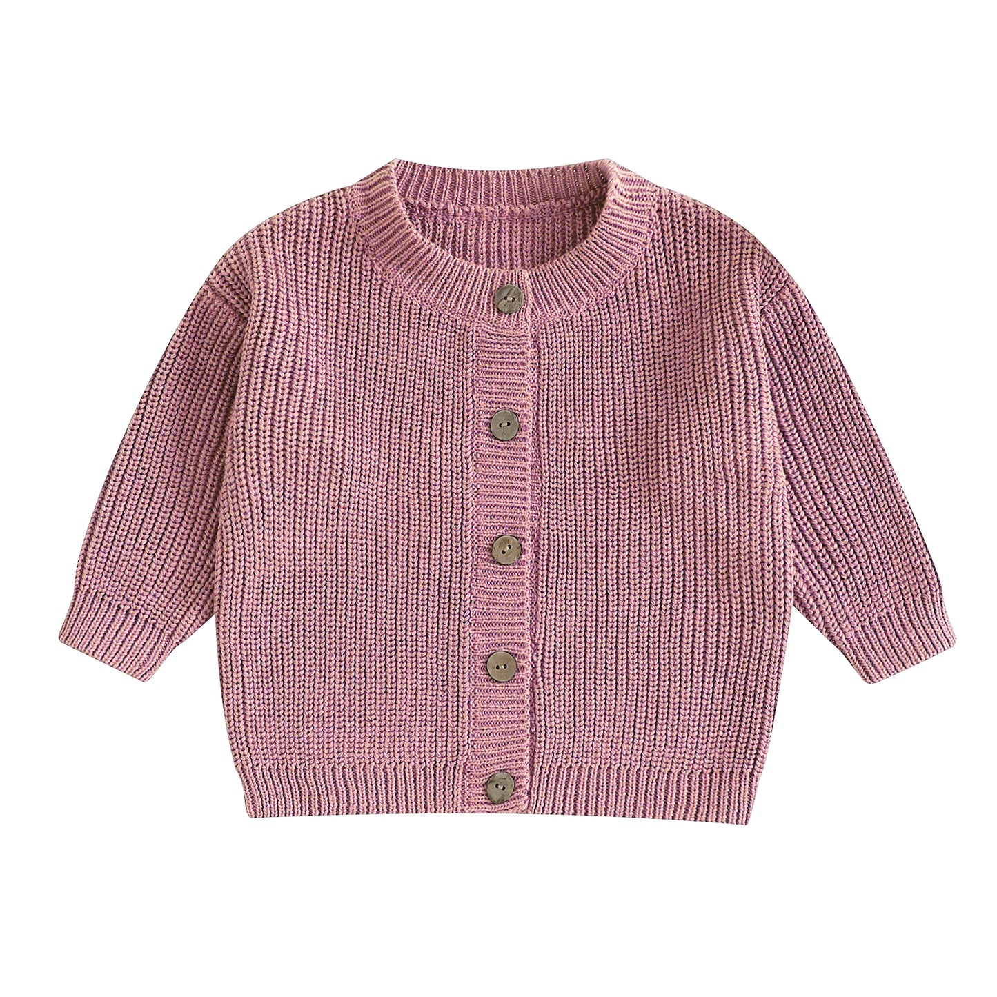 Girls Solid Color Knit Cardigan Sweater with Round Neckline and Button-Up Front Long Sleeves Casual Knitwear