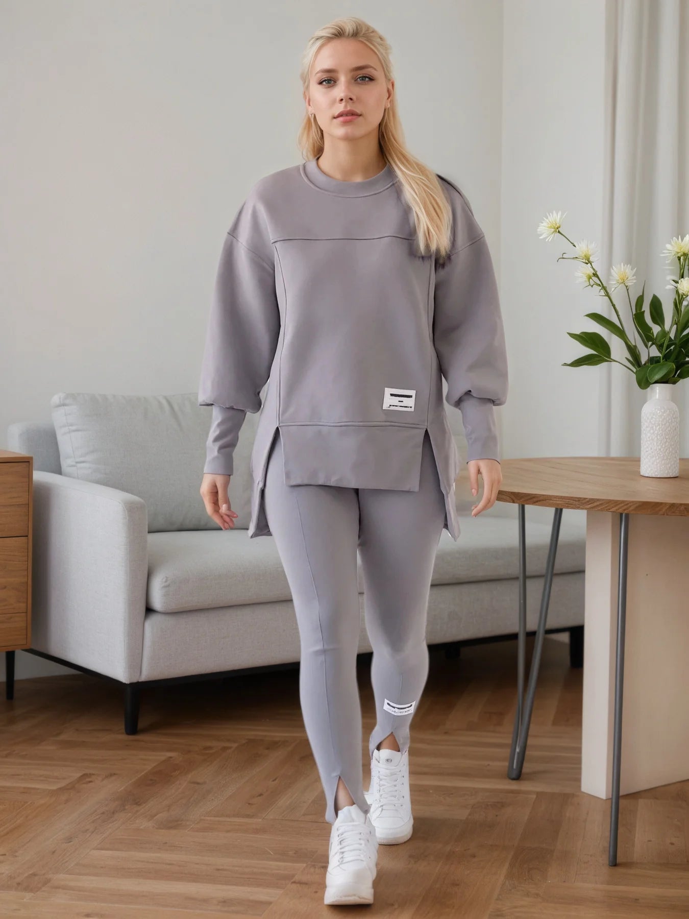 2025 New Women's Irregular Printed Two-Piece Set, Round Neck Hoodie and Slim Fit Pants, Machine Washable, Comfortable Version