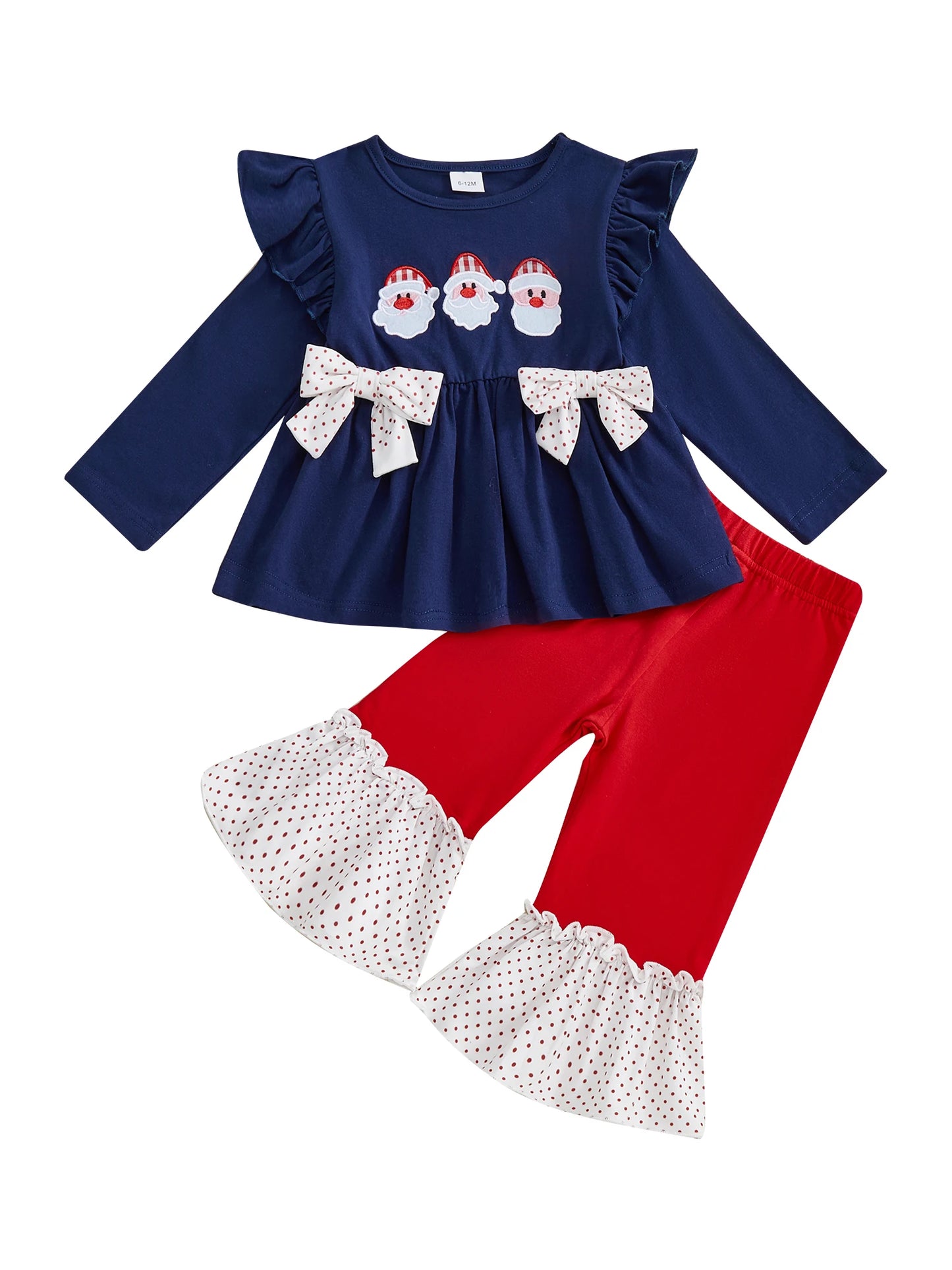 Girls Christmas Outfits Red Plaid Ruffle Sleeve Top and Leggings Set with Reindeer Embroidery 2 Piece Holiday Clothes