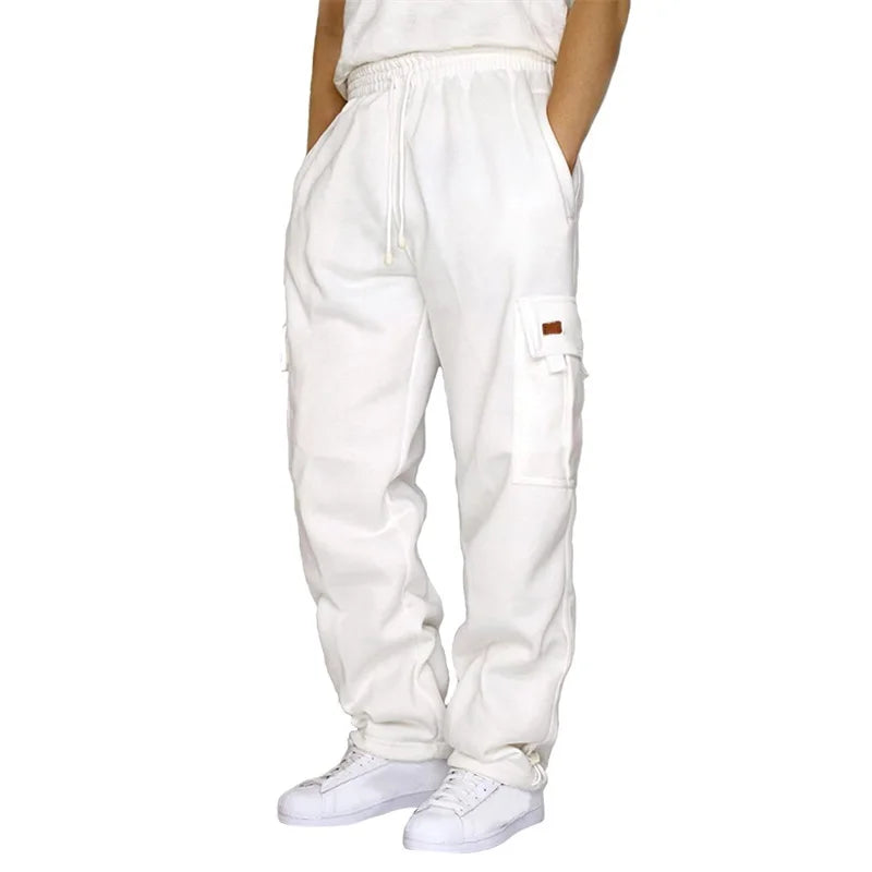 Men’s Loose Cargo Pants Casual Drawstring Elastic Waist Wide Leg Athletic Sweatpants Outdoor Trousers