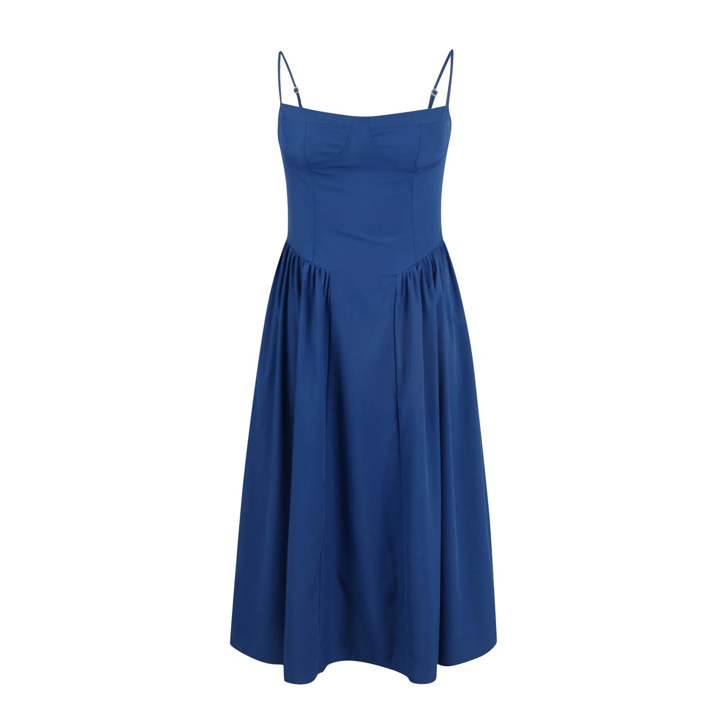 Women's Fashionable Solid Color Floral Retro Court  Dopamine Suspender Pocket Dress