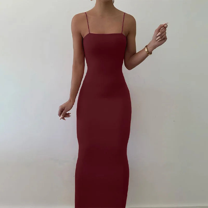 2024 Autumn Winter Women Solid White Black Strap Midi Dress Bodycon Sexy Streetwear Party Club Elegant Fashion Clothes