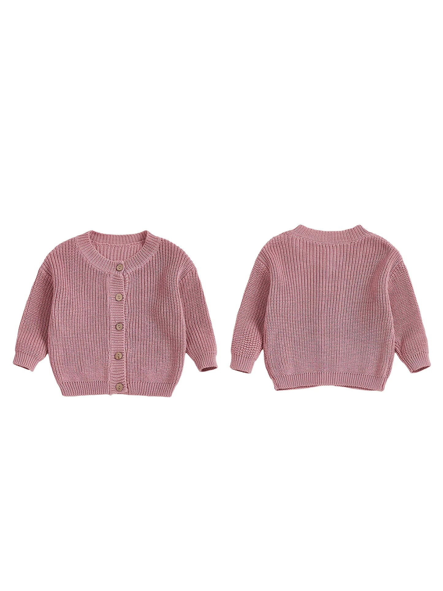 Girls Solid Color Knit Cardigan Sweater with Round Neckline and Button-Up Front Long Sleeves Casual Knitwear