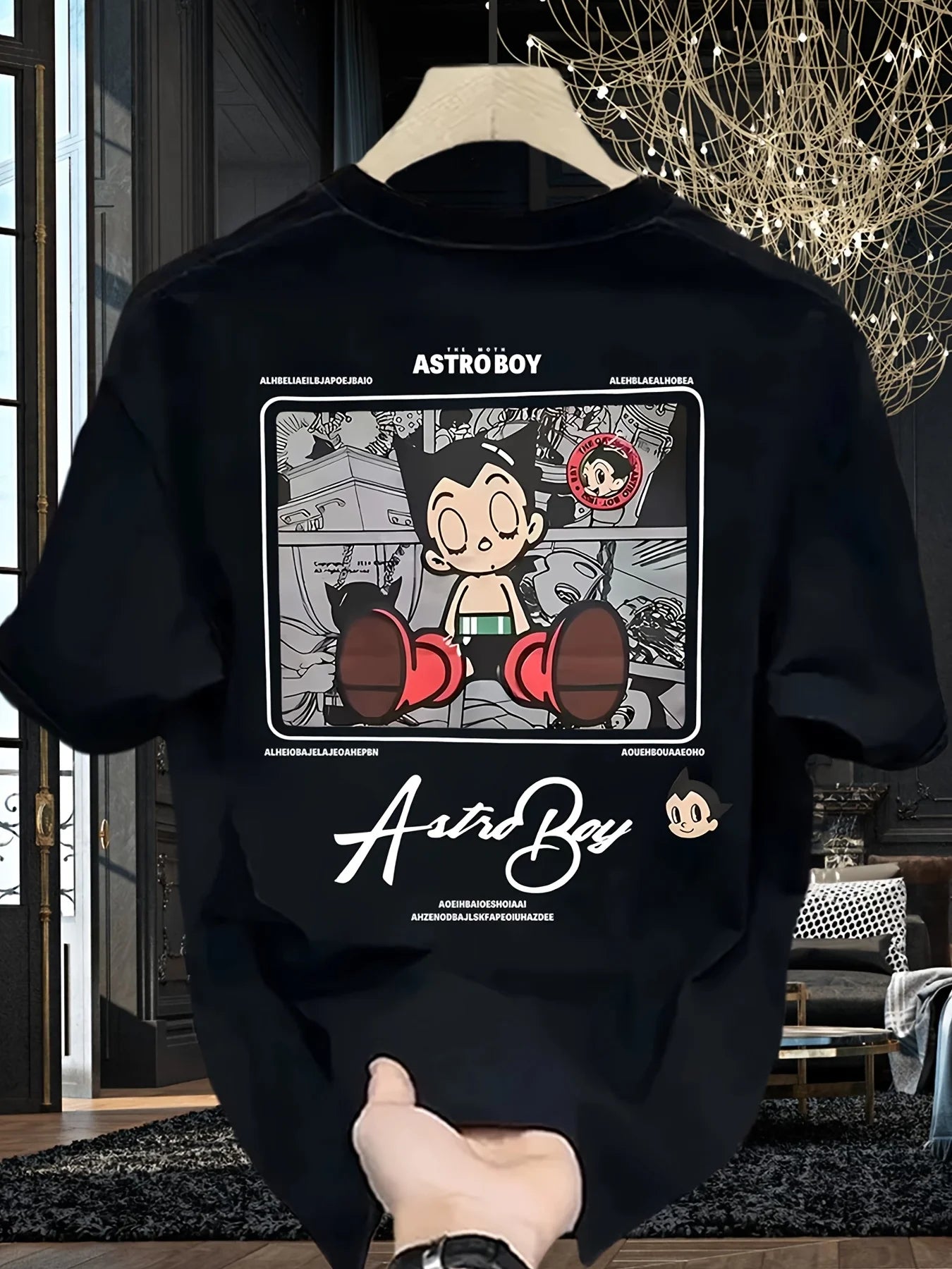 [Cotton Men's Tee] 100% Cotton Men's Casual Short Sleeve T-Shirt | Retro Cartoon Boxing Graphic Print, White Round Nec