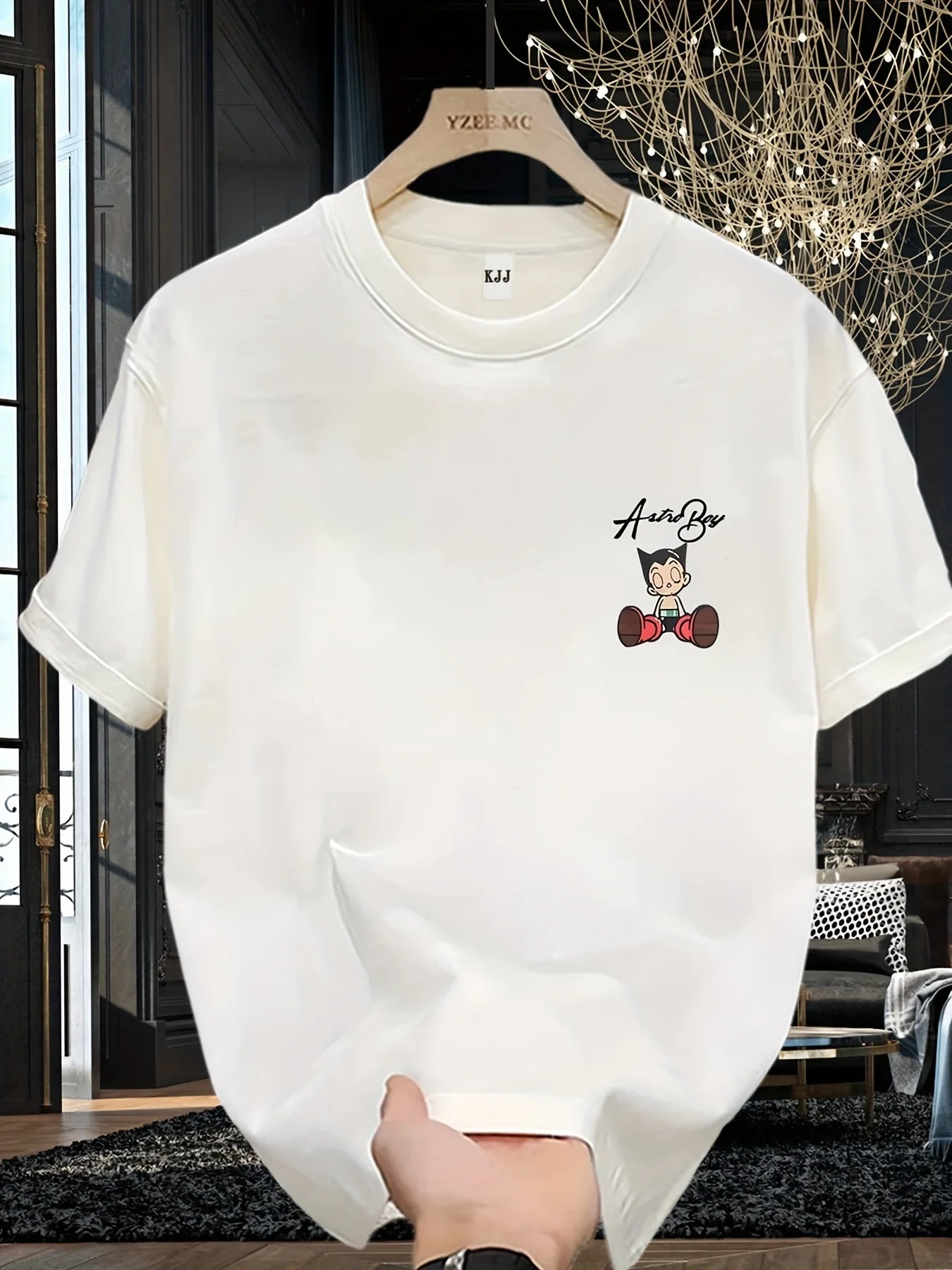 [Cotton Men's Tee] 100% Cotton Men's Casual Short Sleeve T-Shirt | Retro Cartoon Boxing Graphic Print, White Round Nec