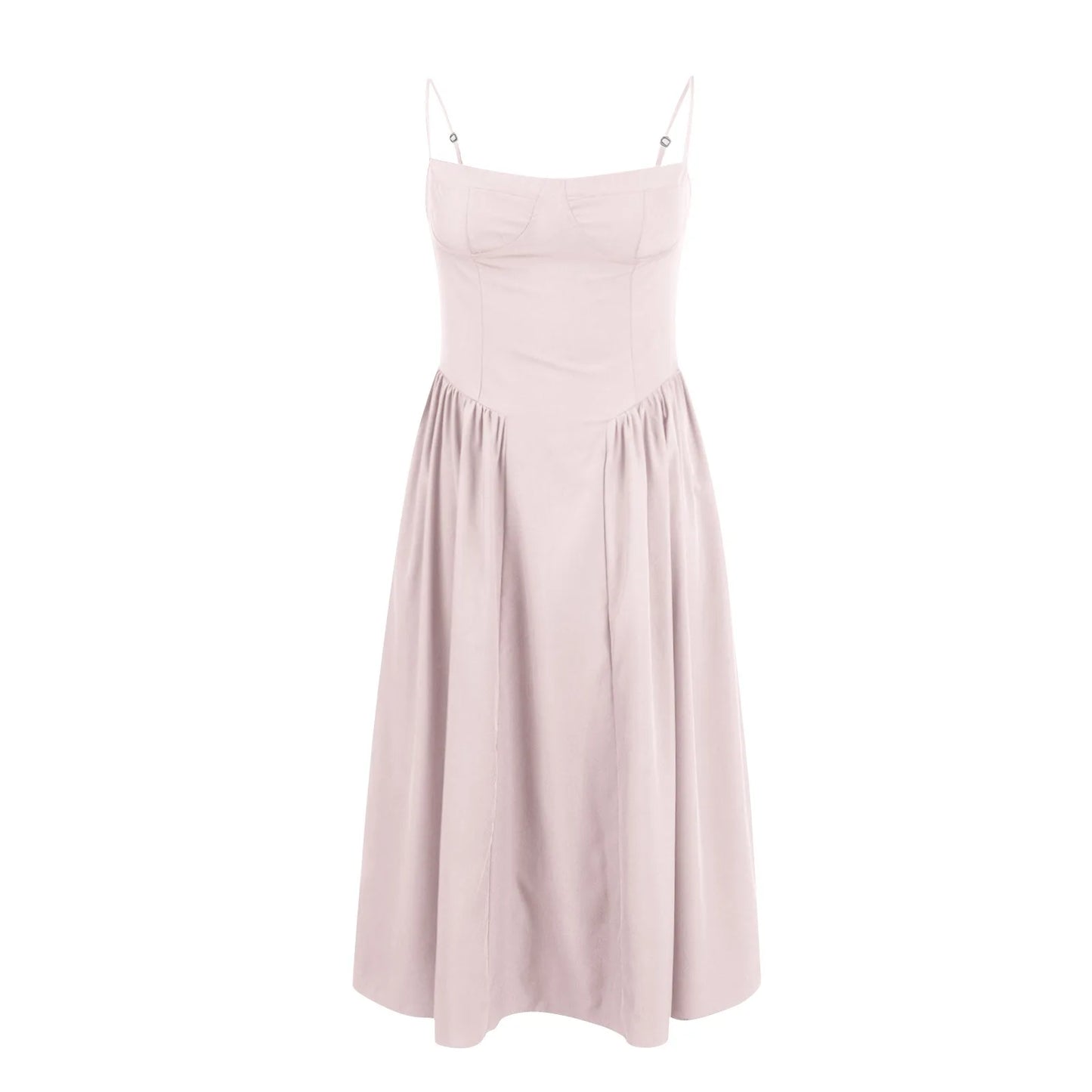 Women's Fashionable Solid Color Floral Retro Court  Dopamine Suspender Pocket Dress