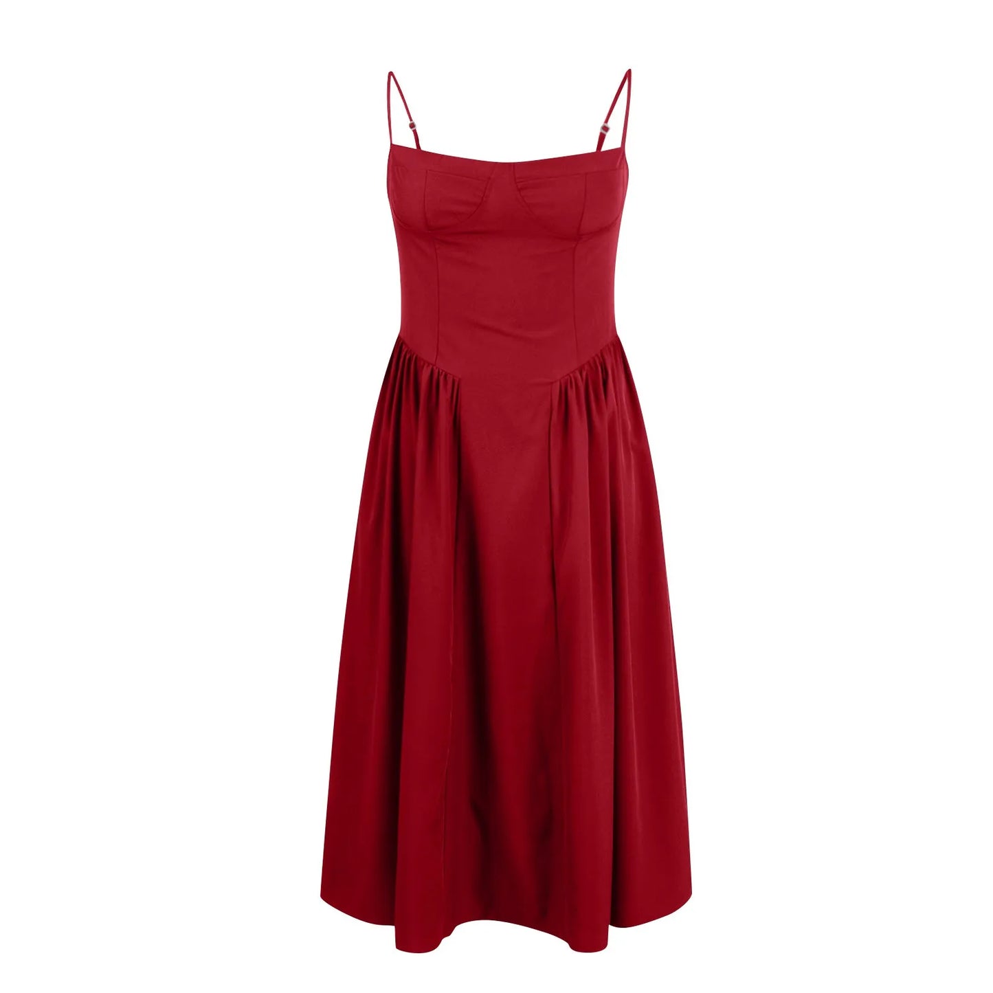 Women's Fashionable Solid Color Floral Retro Court  Dopamine Suspender Pocket Dress