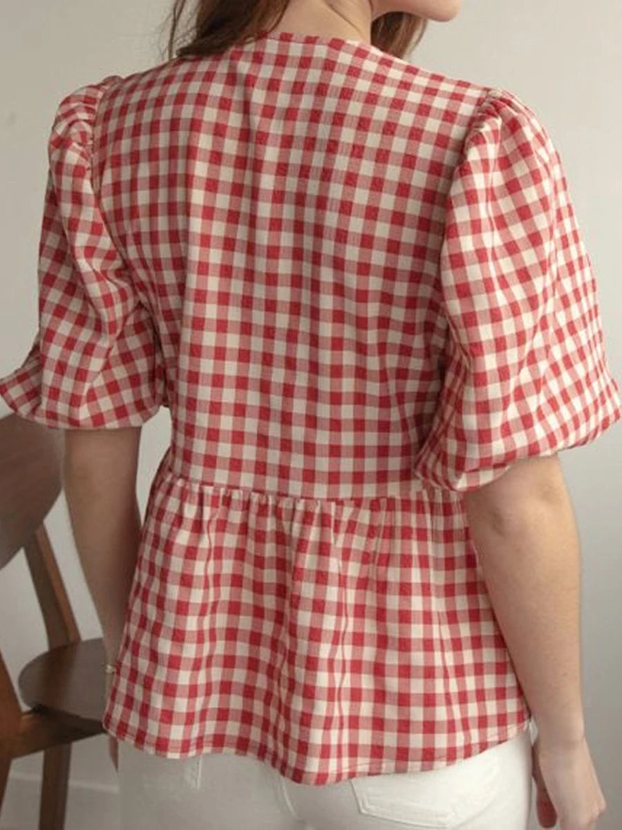 Fashion Women Y2k Peplum Shirt Puff Short Sleeve Lace Up Bow Blouse Tie Open Front Ruffle Hem Blouses Tops Streetwear