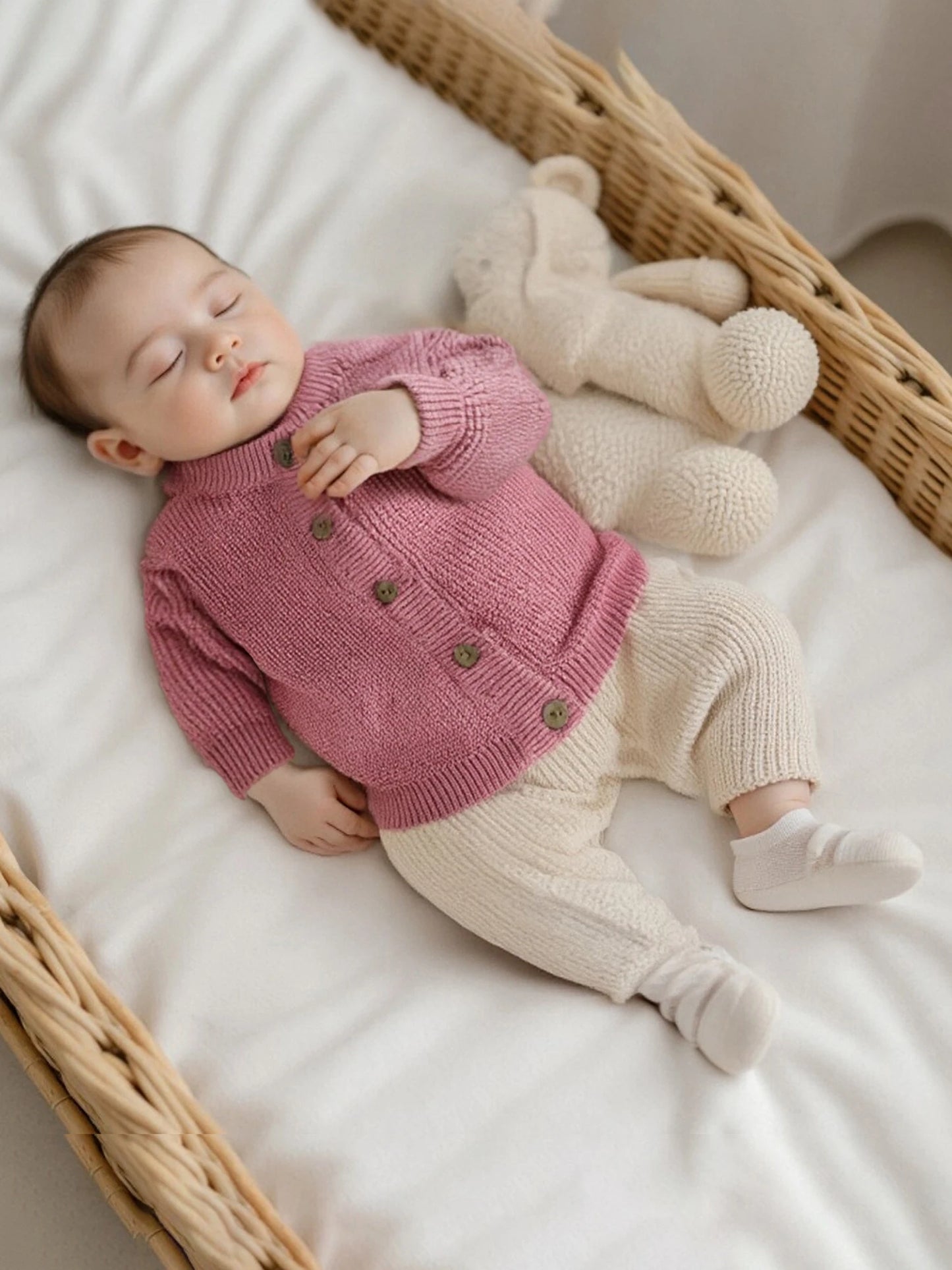 Girls Solid Color Knit Cardigan Sweater with Round Neckline and Button-Up Front Long Sleeves Casual Knitwear