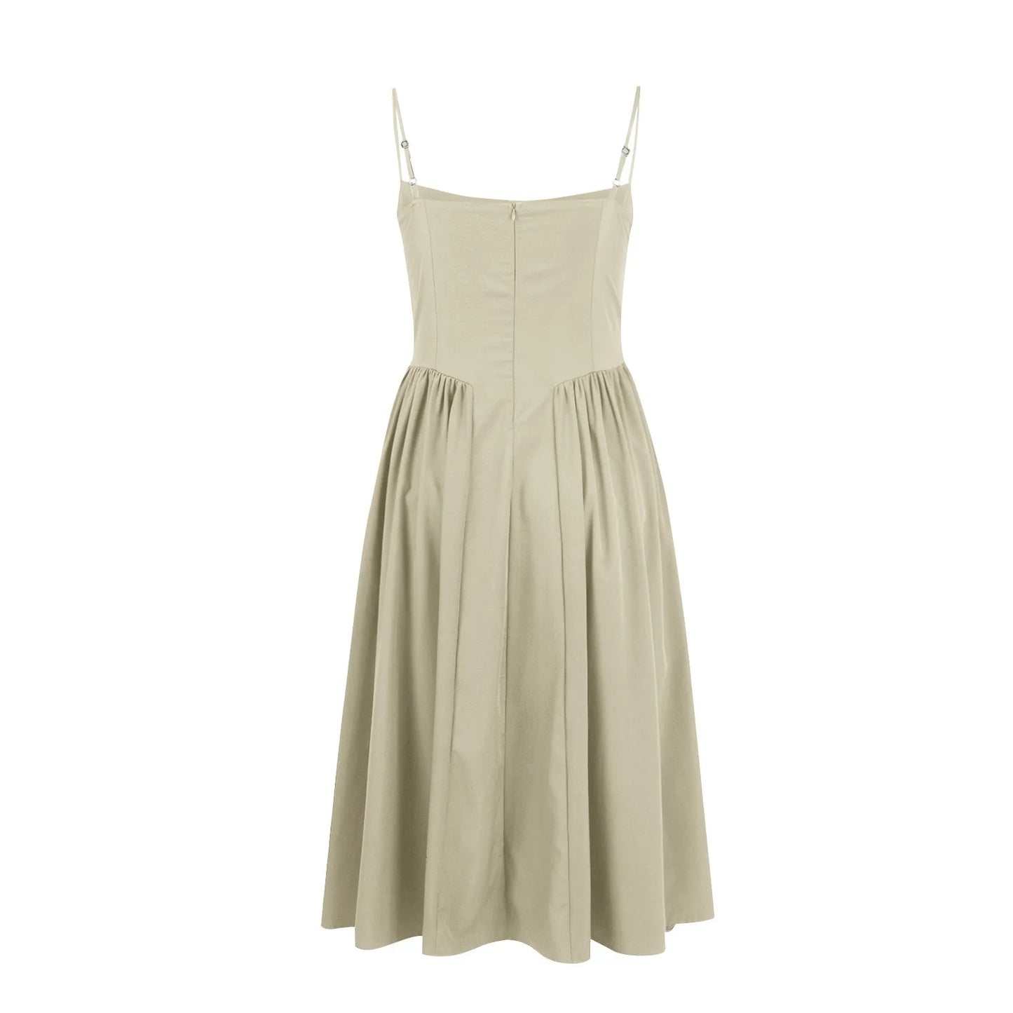 Women's Fashionable Solid Color Floral Retro Court  Dopamine Suspender Pocket Dress
