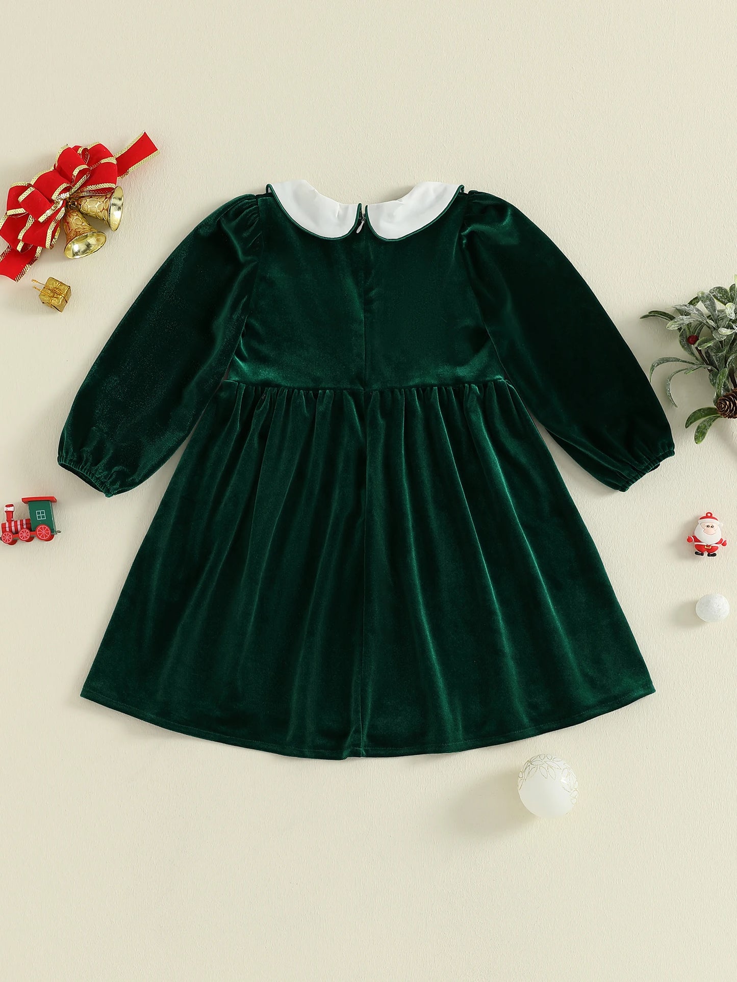 Toddler Red Plaid Christmas Dress with Bow and Reindeer Embroidery Smocked Long Sleeve Doll Collar Winter Outfit Adorable