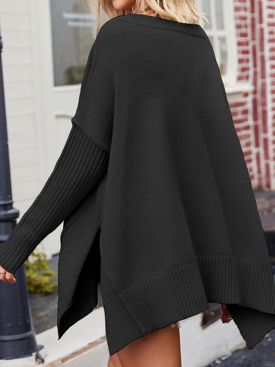 Women s Oversized Sweaters Long Sleeve V Neck Solid Color Knit Pullovers Loose Jumper Tops