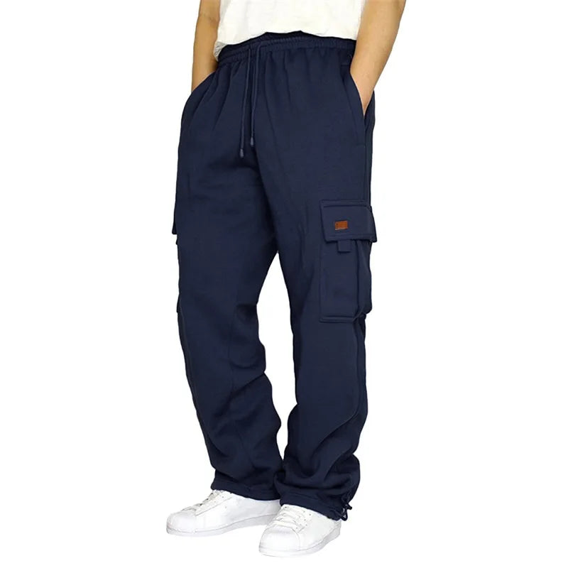 Men’s Loose Cargo Pants Casual Drawstring Elastic Waist Wide Leg Athletic Sweatpants Outdoor Trousers