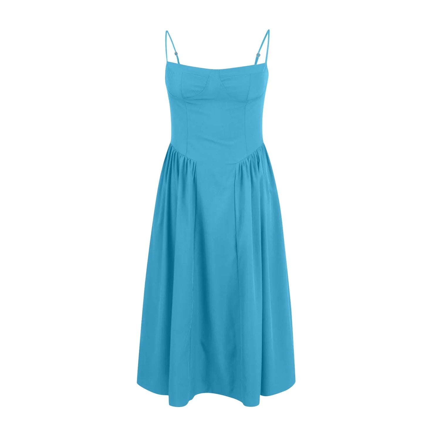 Women's Fashionable Solid Color Floral Retro Court  Dopamine Suspender Pocket Dress
