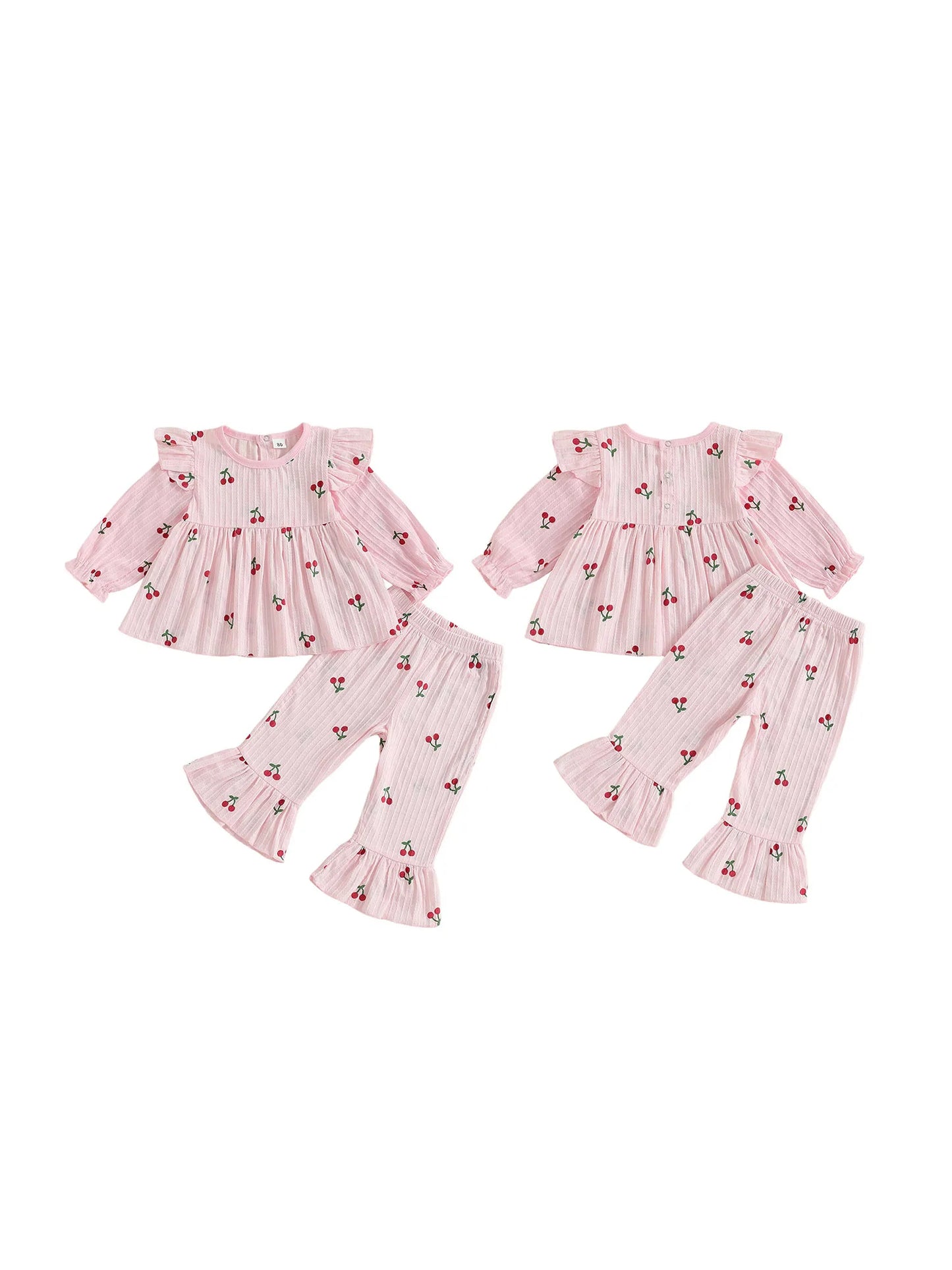 Cute Toddler Girl Autumn Clothes Floral Print Ruffle Sleeve Top High Waist Bell Bottoms 2 Piece Outfit Set
