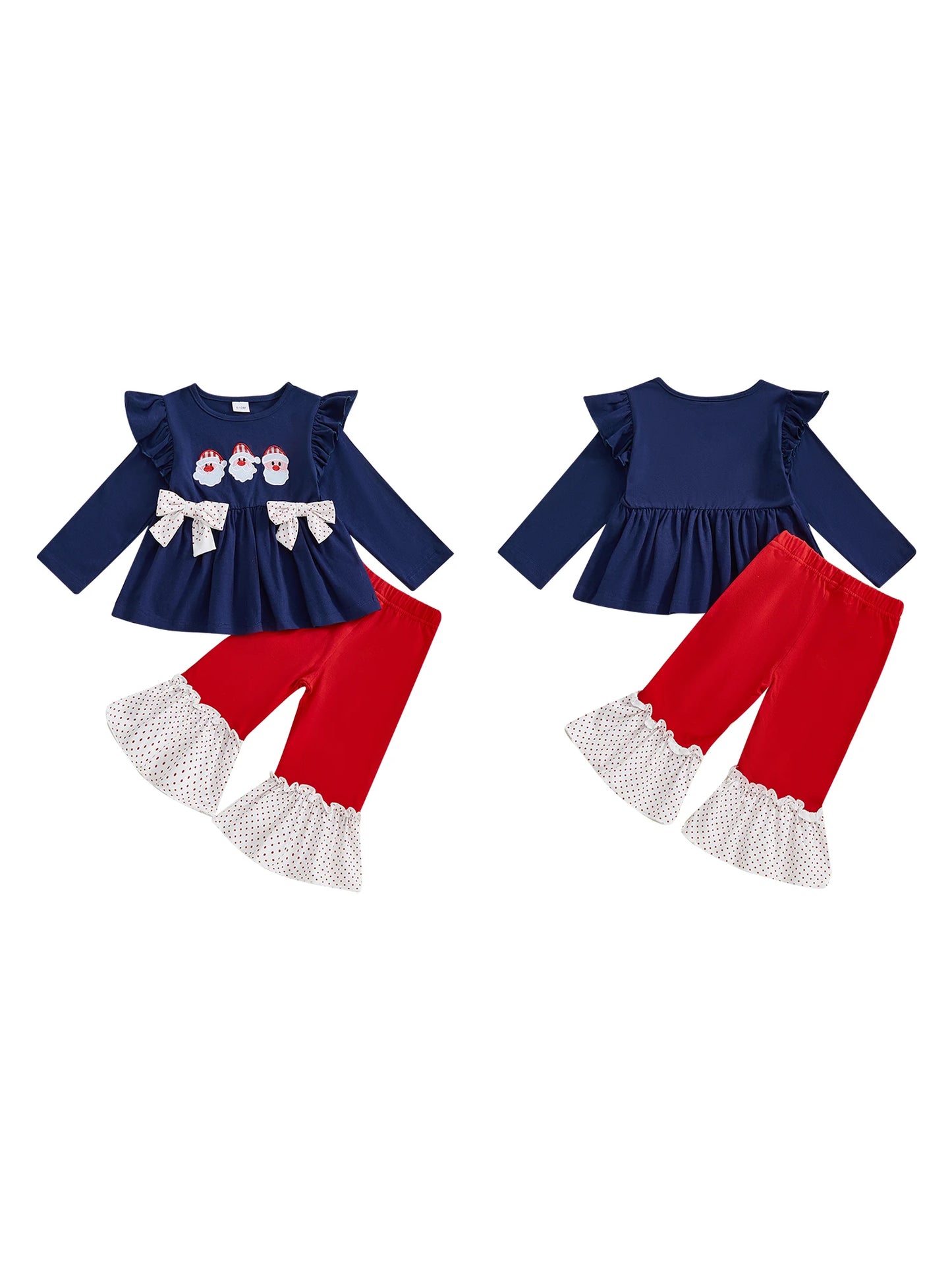 Girls Christmas Outfits Red Plaid Ruffle Sleeve Top and Leggings Set with Reindeer Embroidery 2 Piece Holiday Clothes