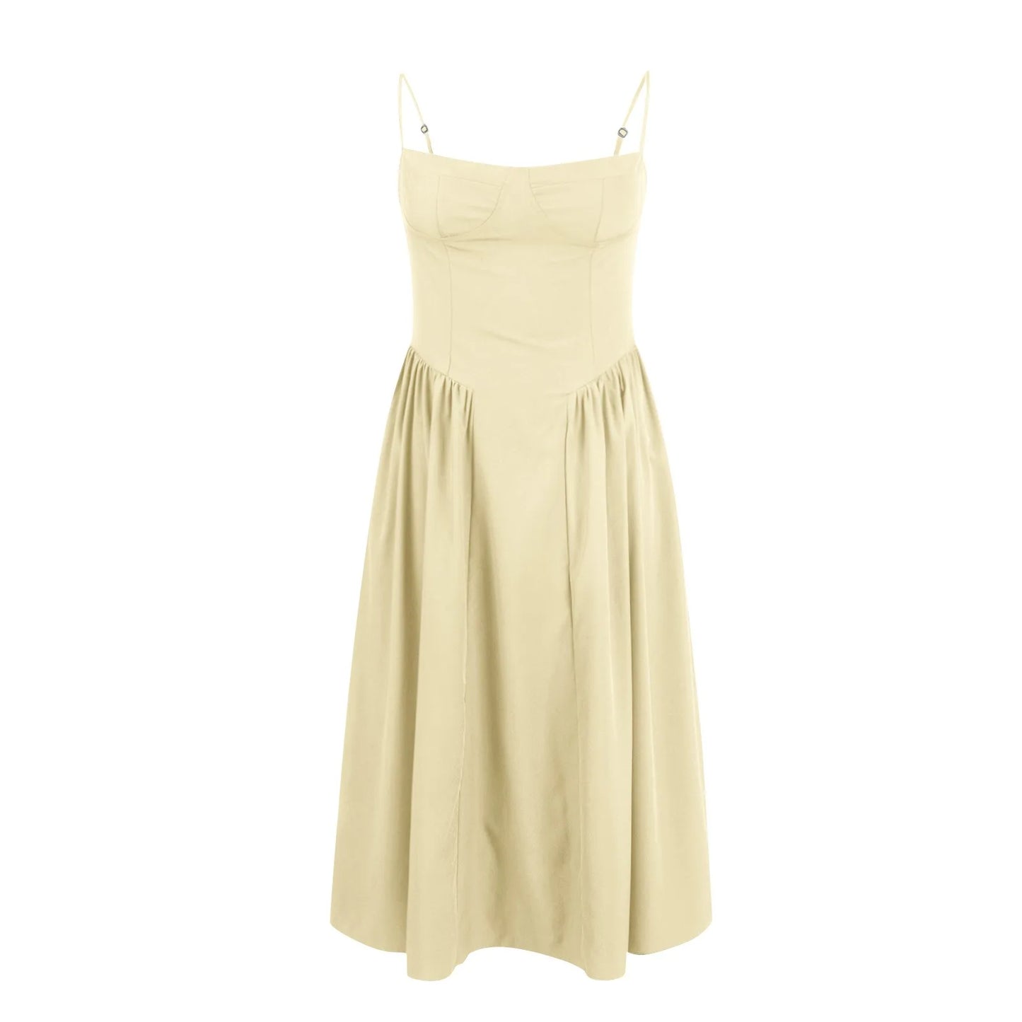 Women's Fashionable Solid Color Floral Retro Court  Dopamine Suspender Pocket Dress