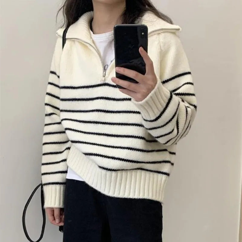 Fashion Striped Pullover Sweater Women Knitted Shirts Autumn Winter Female O-neck Knitwear Long Sleeve Casual Sweaters Knit Tops