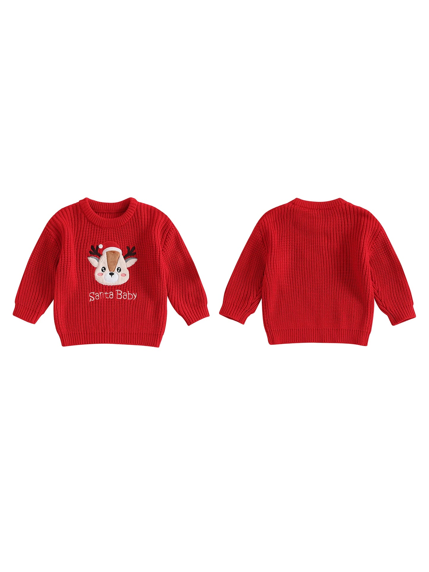 Toddler Holiday Sweater Cozy Knitted Reindeer Pattern Crew Neck Pullover Festive Christmas Jumper for Kids