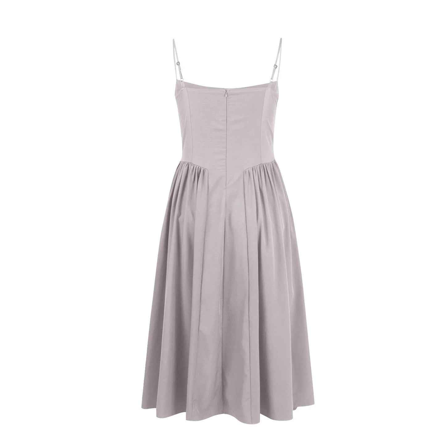 Women's Fashionable Solid Color Floral Retro Court  Dopamine Suspender Pocket Dress