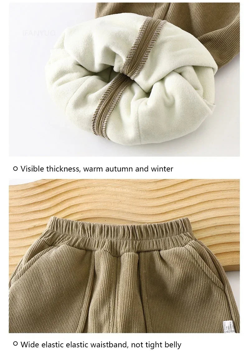 Children Velvet Pants Autumn Winter New Solid Color Boys Kids Thick Warm Sports Trousers Simple Fashion Korean Girls Baby Pants