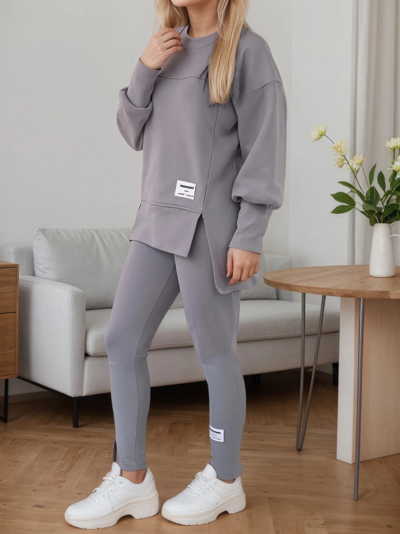 2025 New Women's Irregular Printed Two-Piece Set, Round Neck Hoodie and Slim Fit Pants, Machine Washable, Comfortable Version