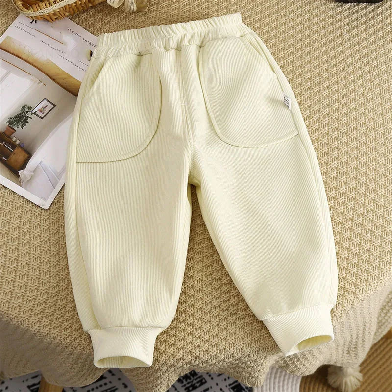 Children Velvet Pants Autumn Winter New Solid Color Boys Kids Thick Warm Sports Trousers Simple Fashion Korean Girls Baby Pants