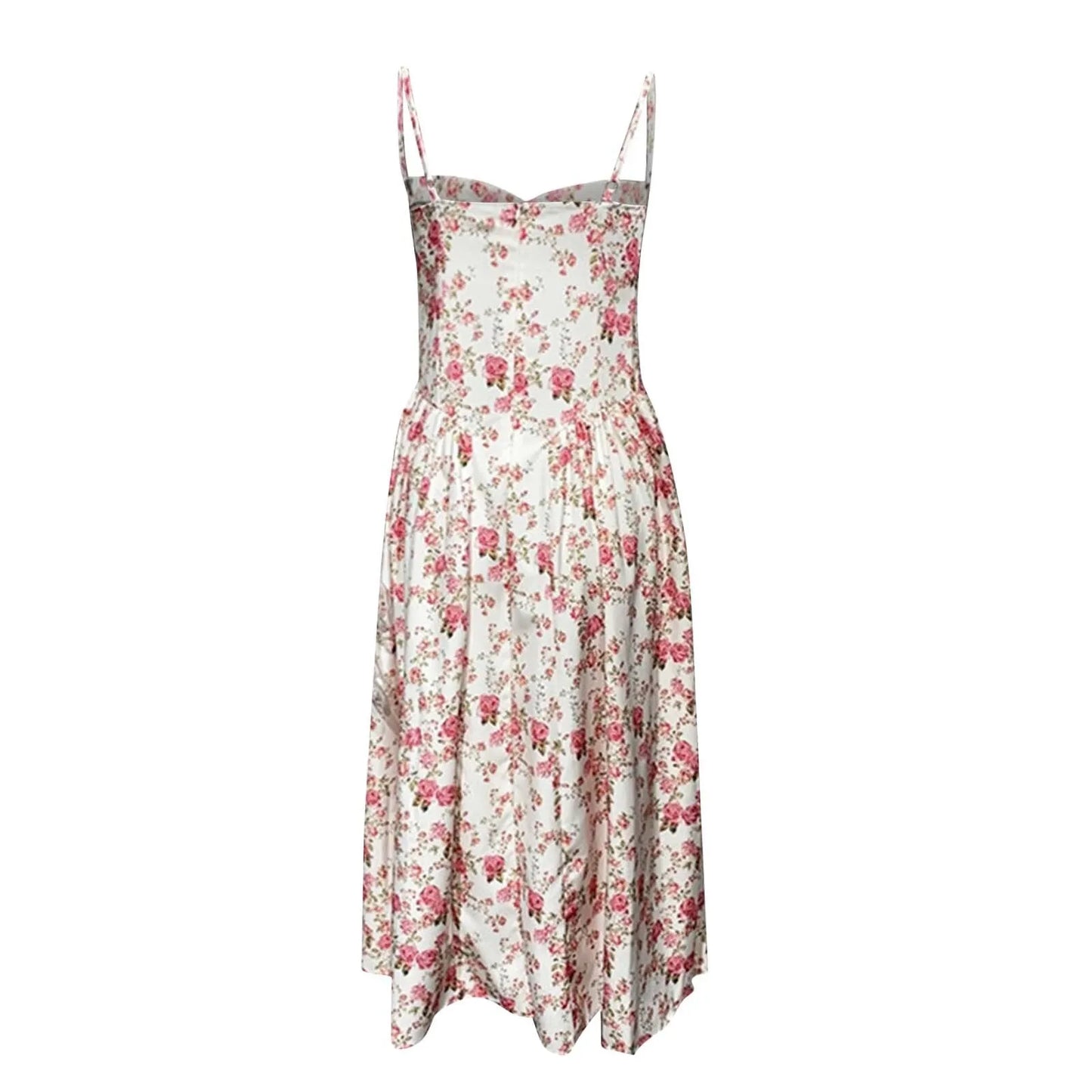 Women's Fashionable Solid Color Floral Retro Court  Dopamine Suspender Pocket Dress