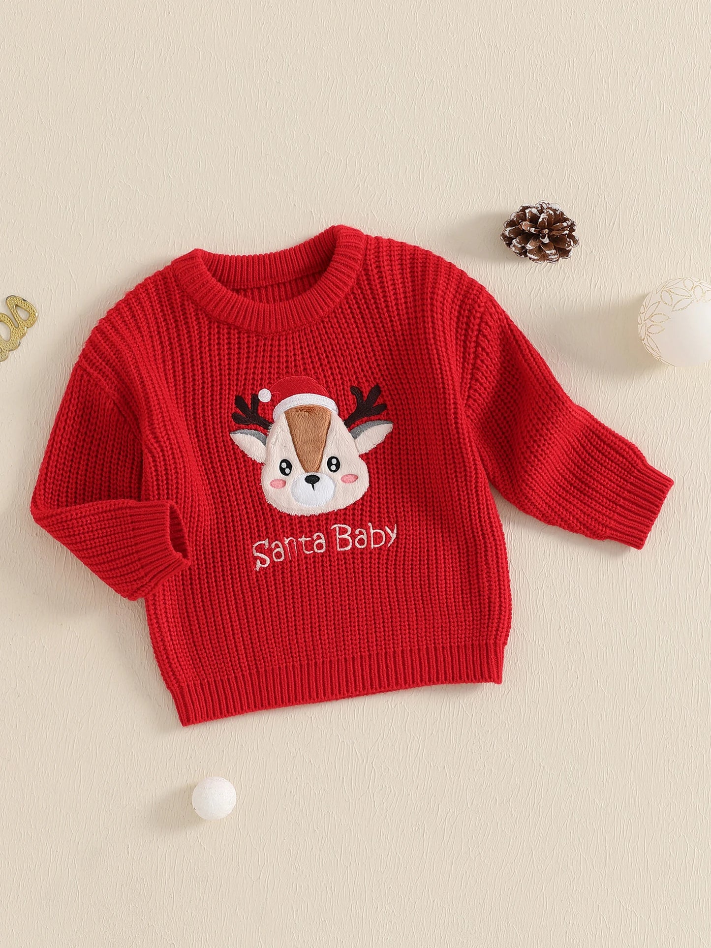 Toddler Holiday Sweater Cozy Knitted Reindeer Pattern Crew Neck Pullover Festive Christmas Jumper for Kids