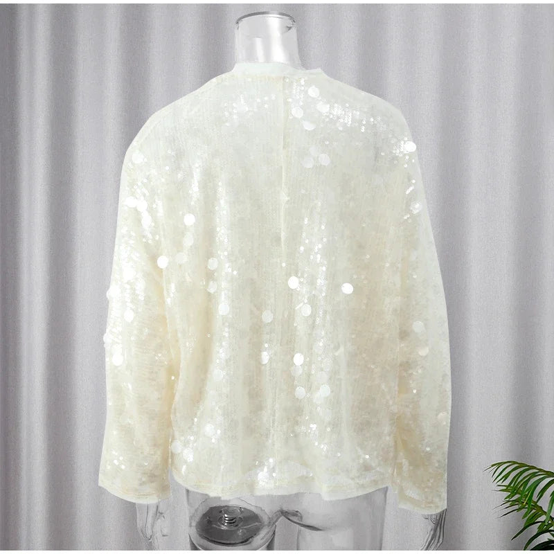 Fashion Sparkling Beaded Short Loose Jacket Elegant V Neck Long Sleeve Lace Up Cardigans 2025 Spring Female Elegant Streetwear