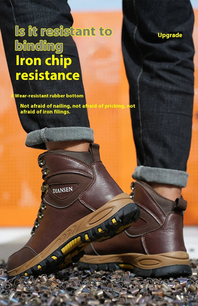 Waterproof Leather Indestructible Men Work Safety Boots Outdoor Military Boots Anti-smash Anti-puncture Industrial Shoes Male