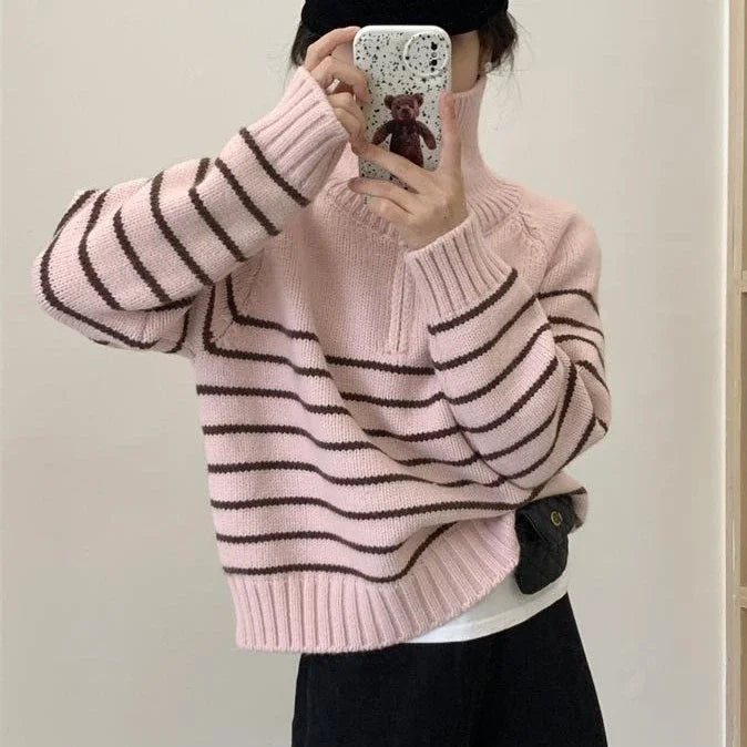 Fashion Striped Pullover Sweater Women Knitted Shirts Autumn Winter Female O-neck Knitwear Long Sleeve Casual Sweaters Knit Tops